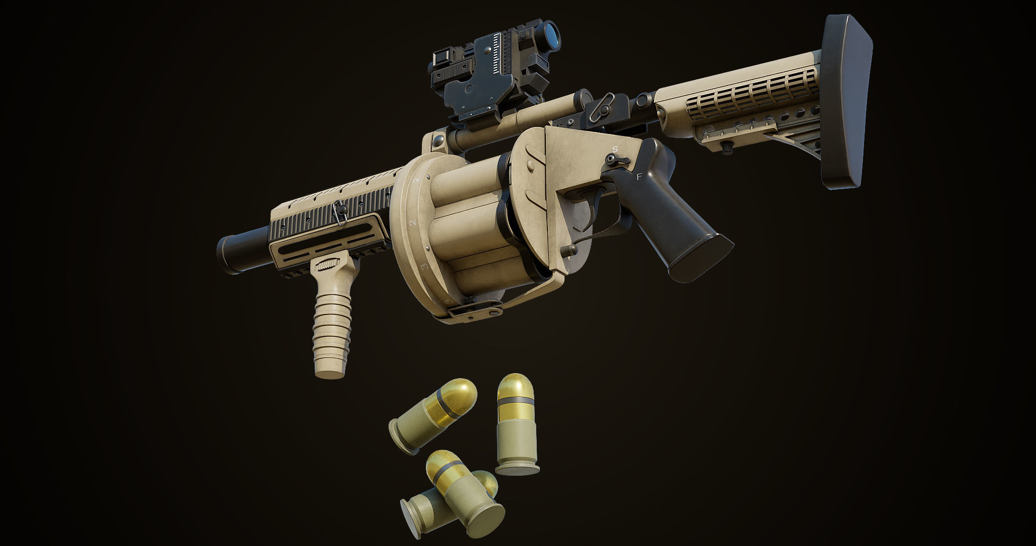 Grenade Launcher Gun All PBR Unity UE Textures Included Low-poly 3D model_25