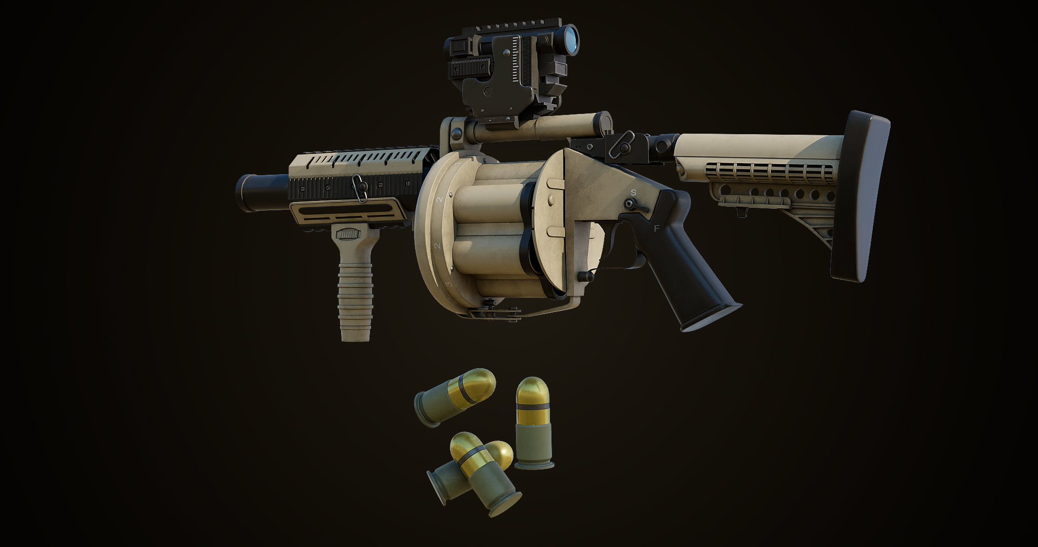 Grenade Launcher Gun All PBR Unity UE Textures Included Low-poly 3D model_8