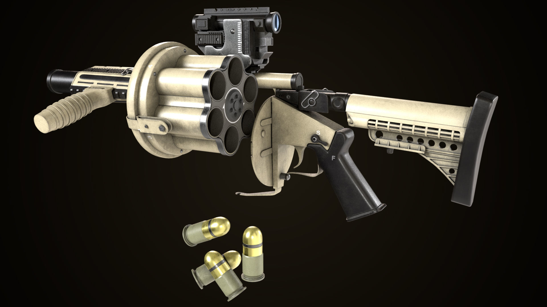 Grenade Launcher Gun All PBR Unity UE Textures Included Low-poly 3D model_3