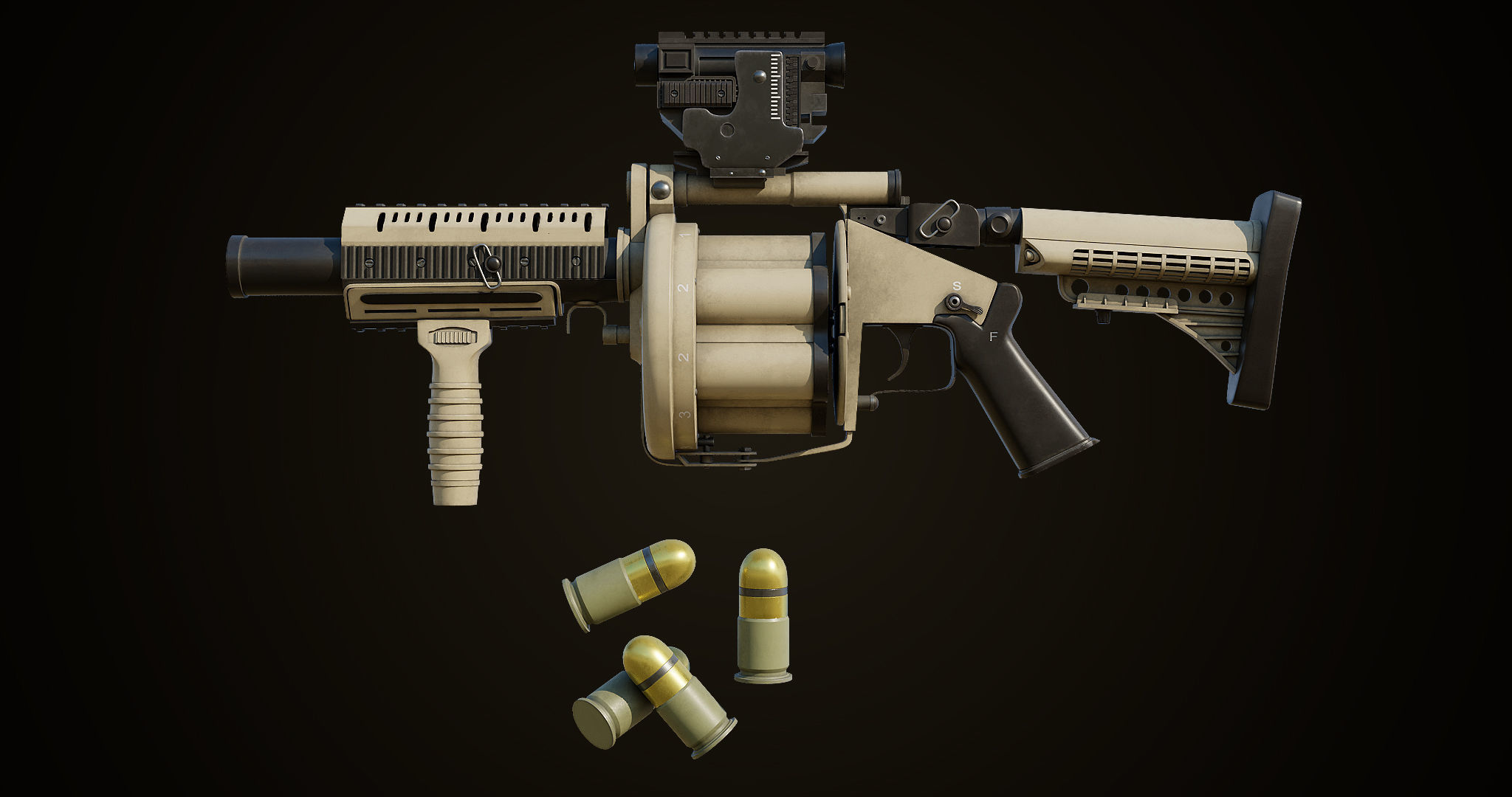 Grenade Launcher Gun All PBR Unity UE Textures Included Low-poly 3D model_2
