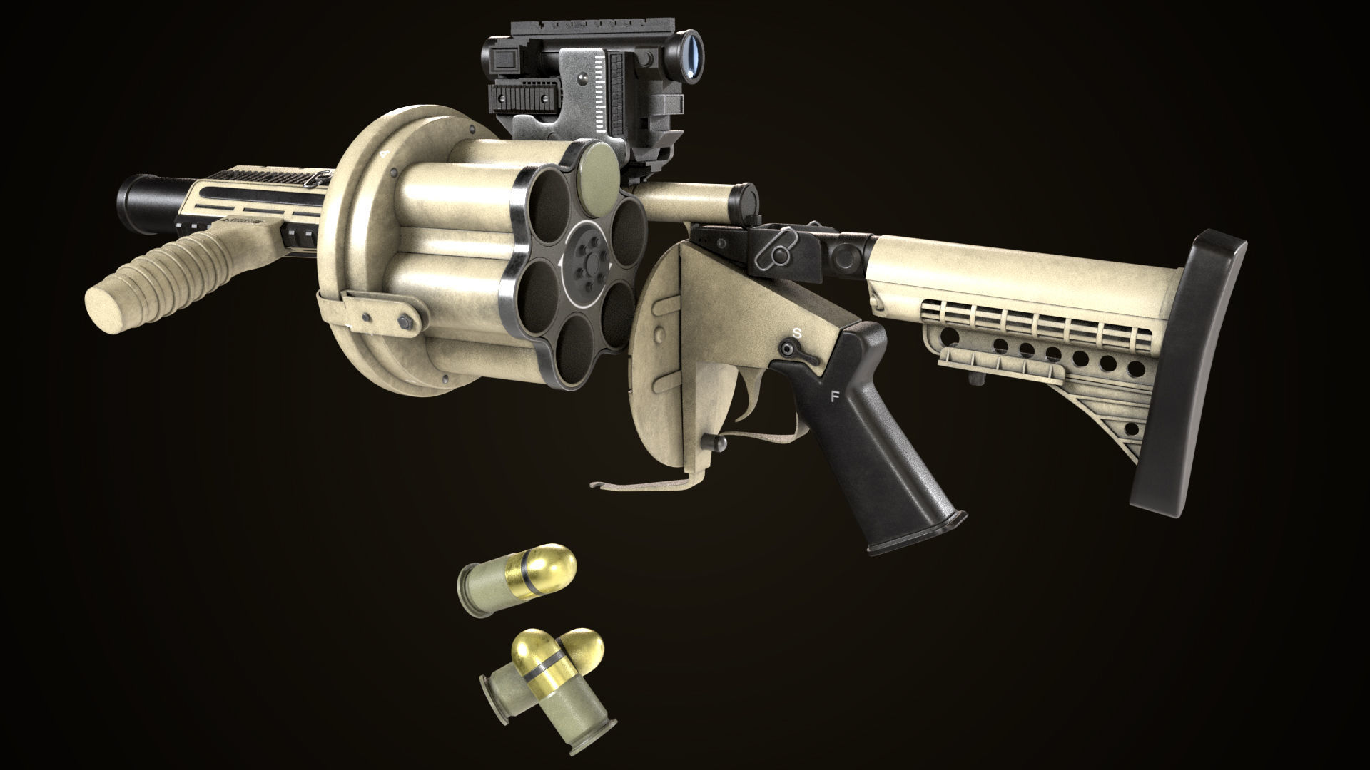 Grenade Launcher Gun All PBR Unity UE Textures Included Low-poly 3D model_15