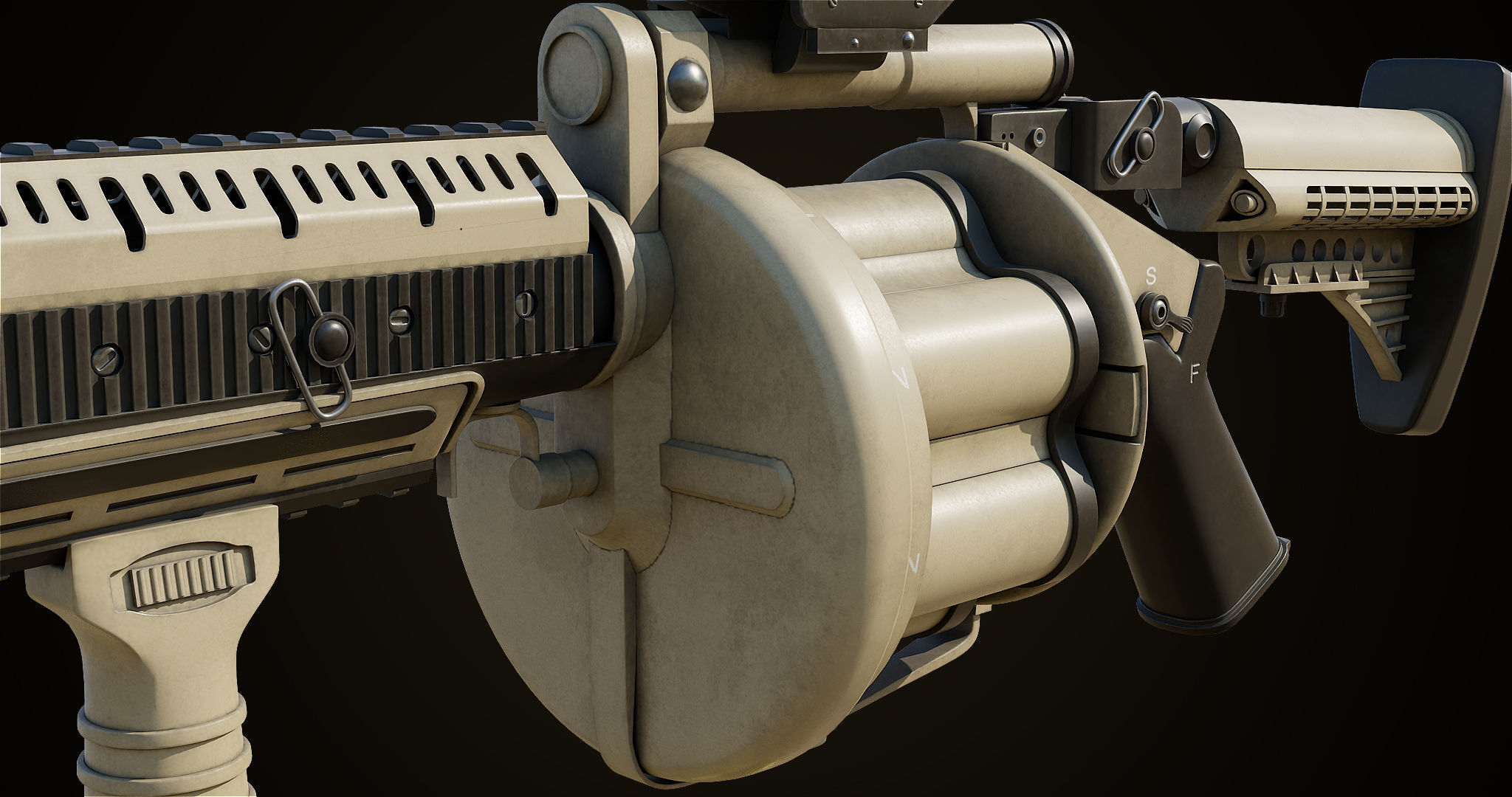 Grenade Launcher Gun All PBR Unity UE Textures Included Low-poly 3D model_13