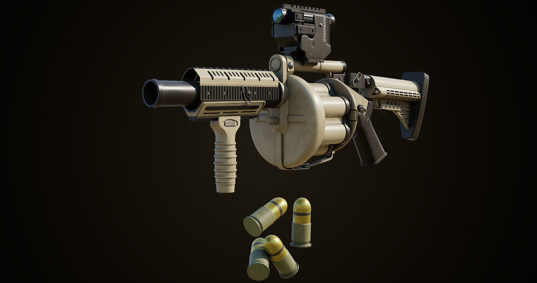 Grenade Launcher Gun All PBR Unity UE Textures Included Low-poly 3D model_23