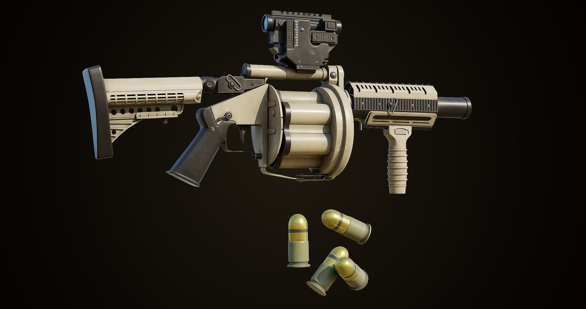 Grenade Launcher Gun All PBR Unity UE Textures Included Low-poly 3D model_6