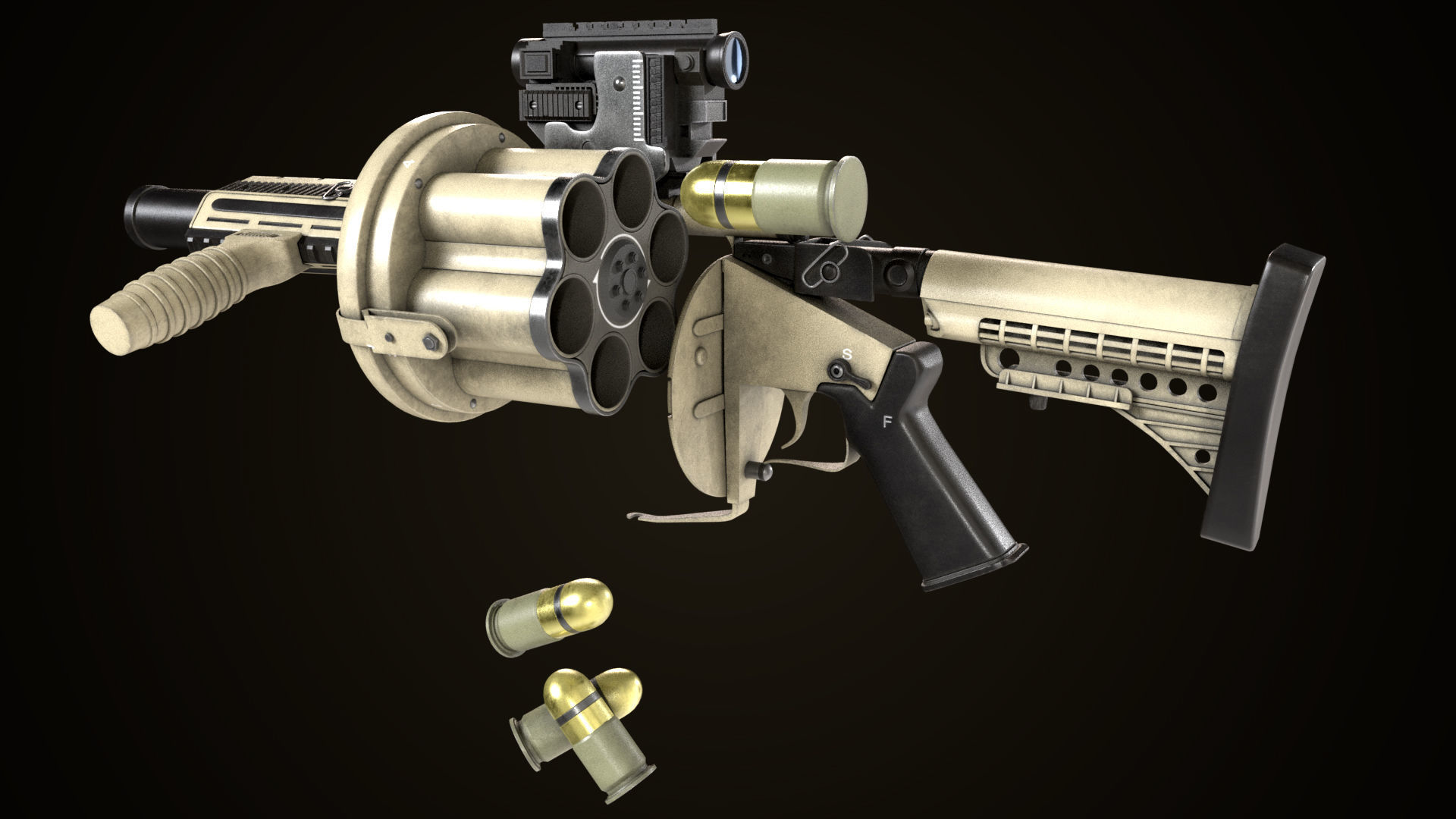 Grenade Launcher Gun All PBR Unity UE Textures Included Low-poly 3D model_11