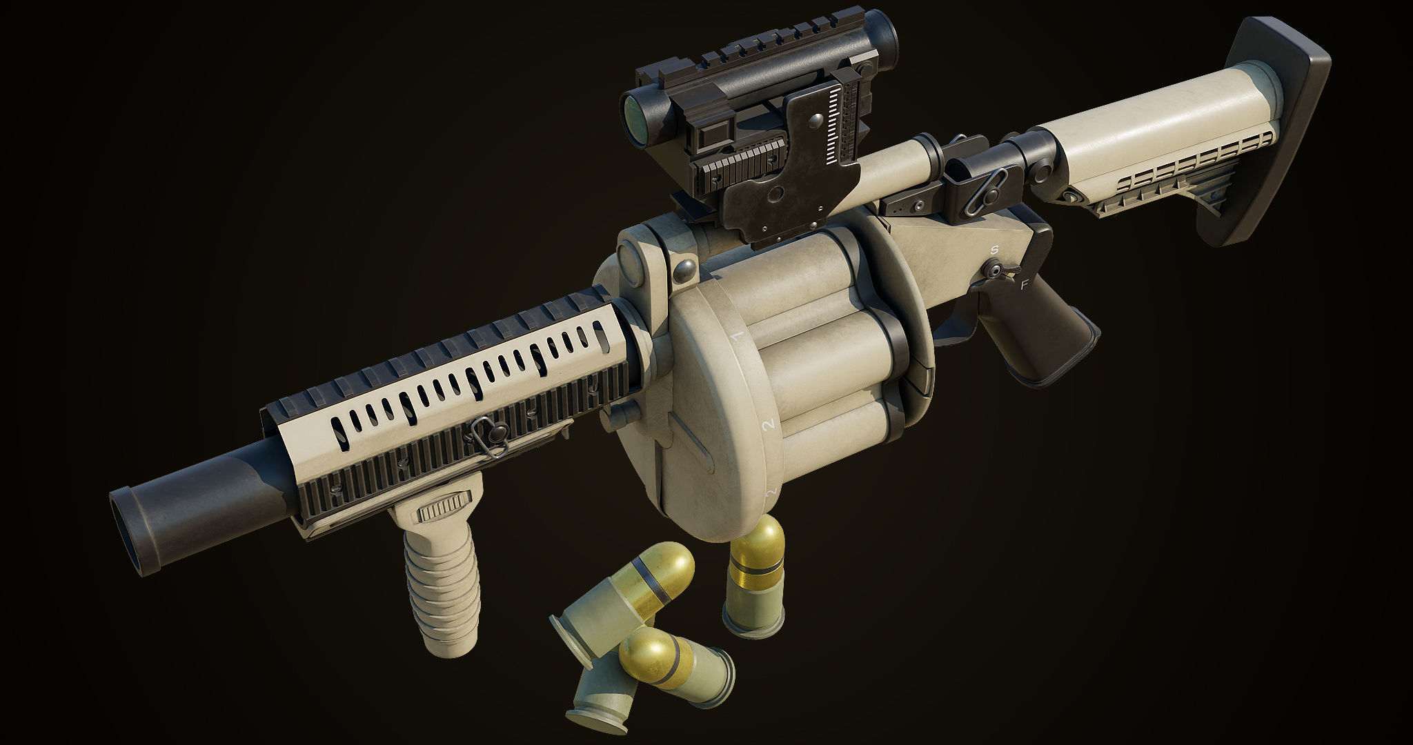 Grenade Launcher Gun All PBR Unity UE Textures Included Low-poly 3D model_26