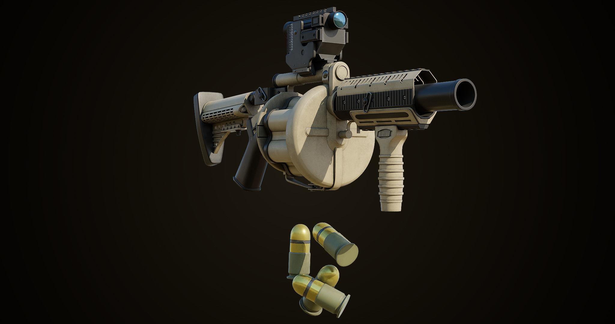 Grenade Launcher Gun All PBR Unity UE Textures Included Low-poly 3D model_5
