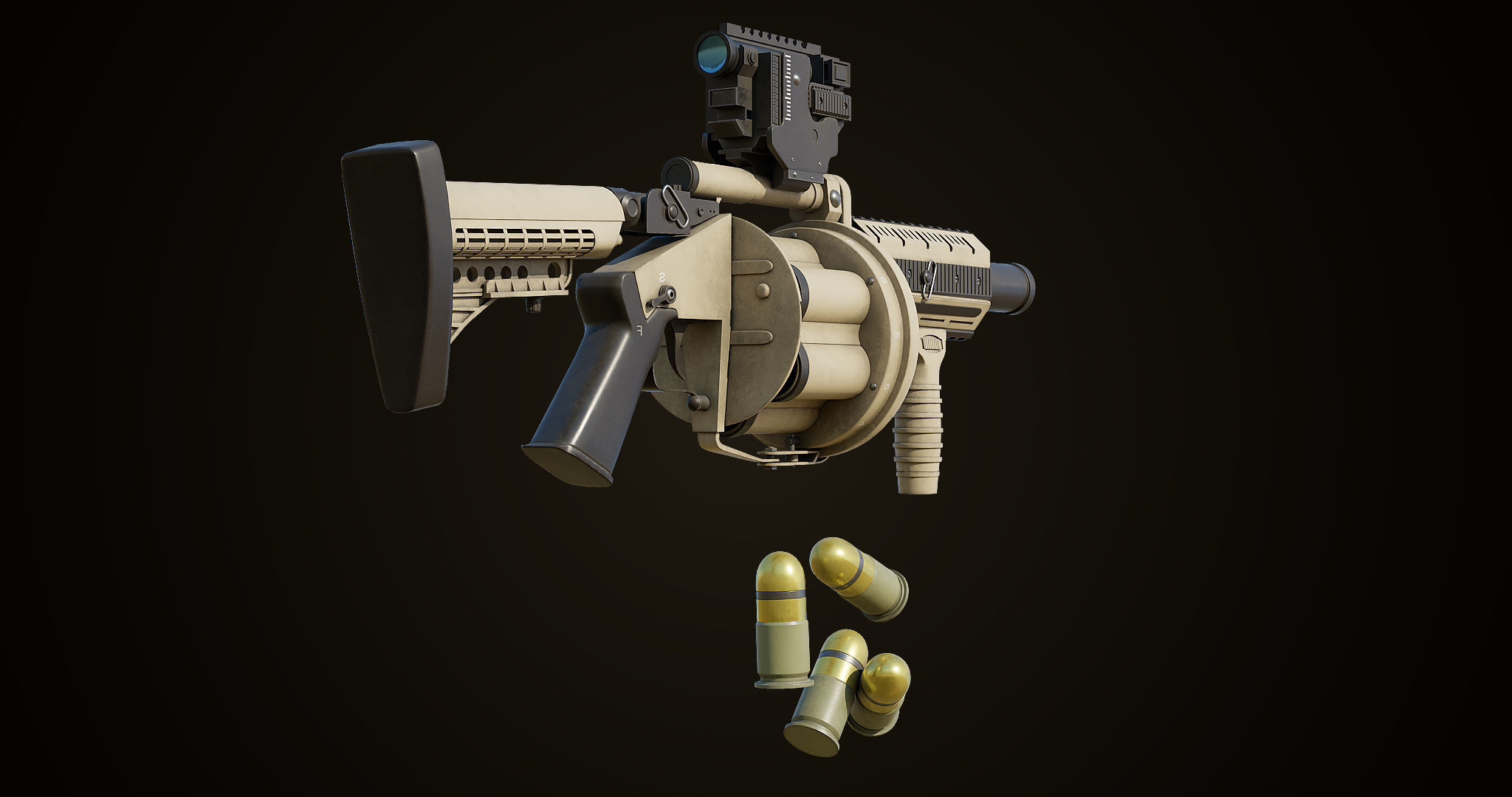 Grenade Launcher Gun All PBR Unity UE Textures Included Low-poly 3D model_7