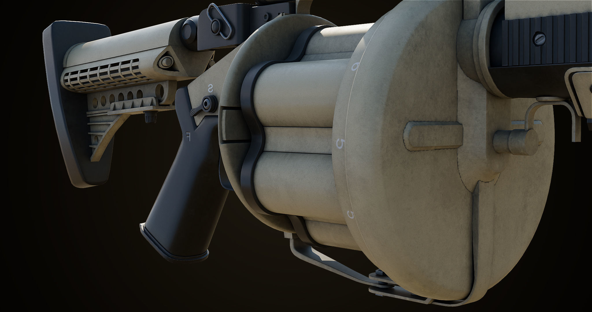 Grenade Launcher Gun All PBR Unity UE Textures Included Low-poly 3D model_20