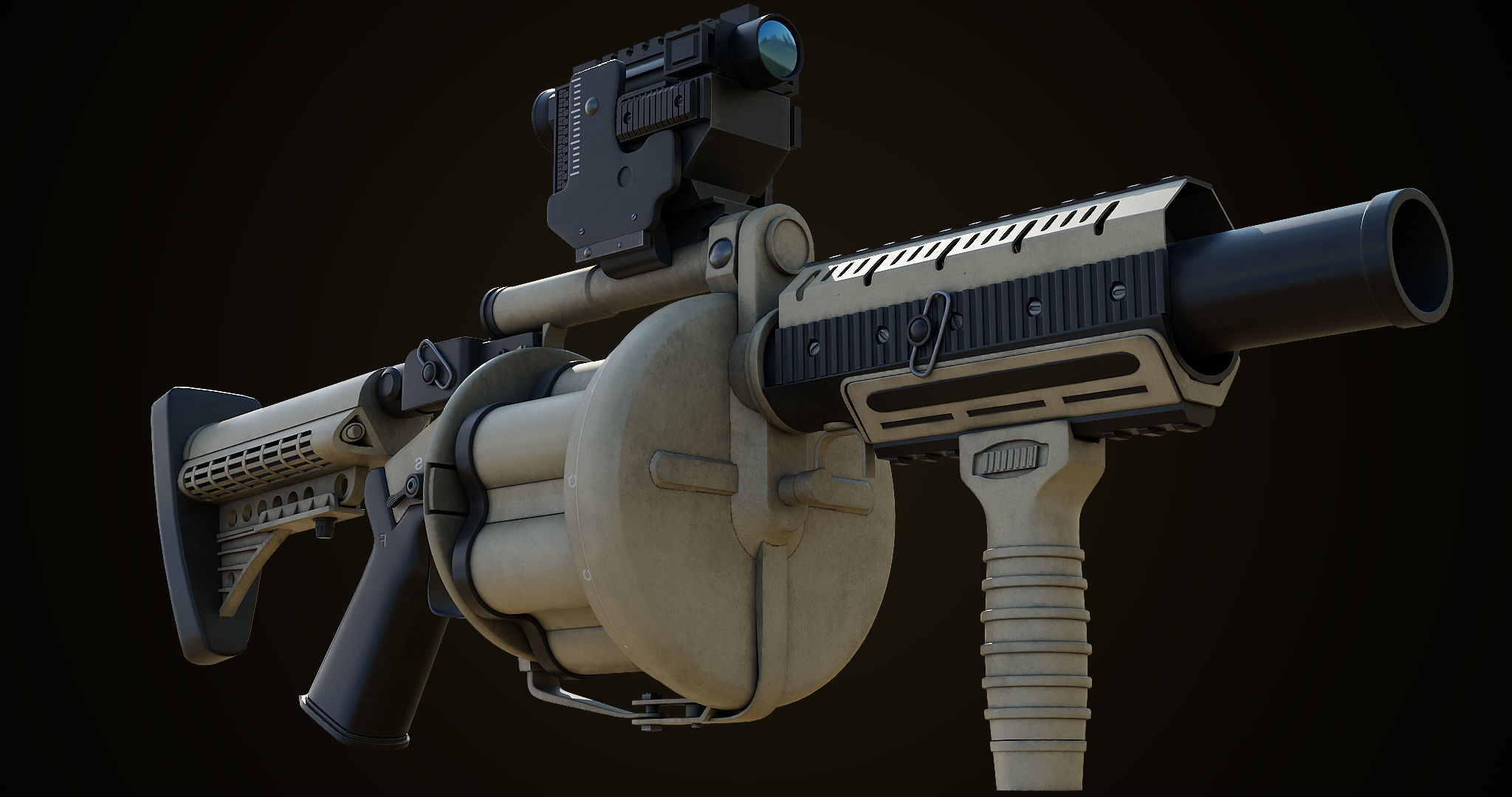 Grenade Launcher Gun All PBR Unity UE Textures Included Low-poly 3D model_22