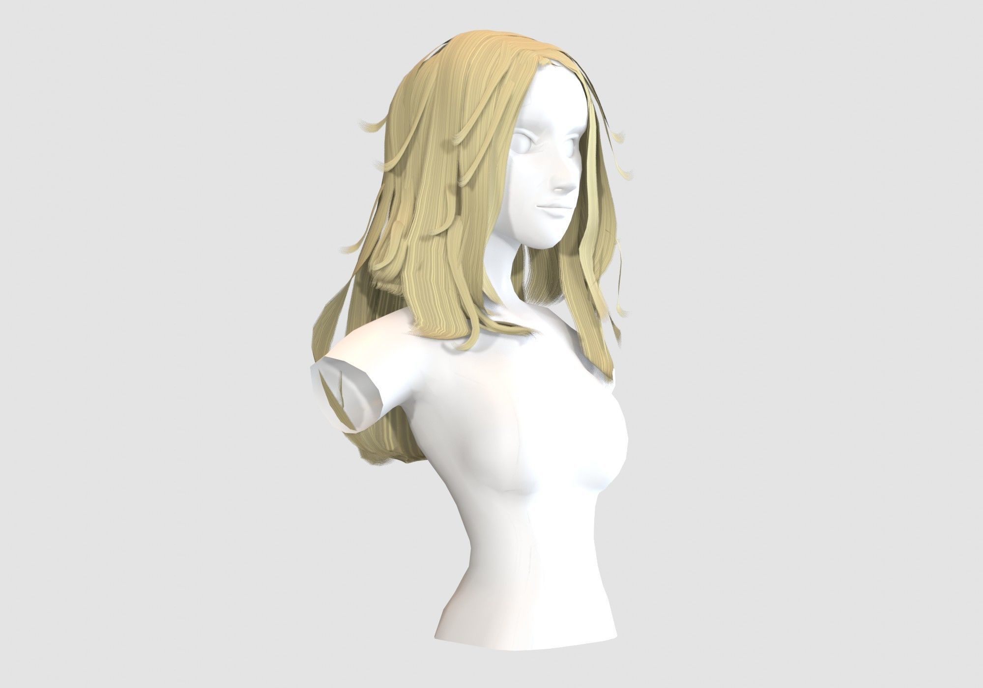 Tousled Female Hairstyle Low-poly 3D model_1
