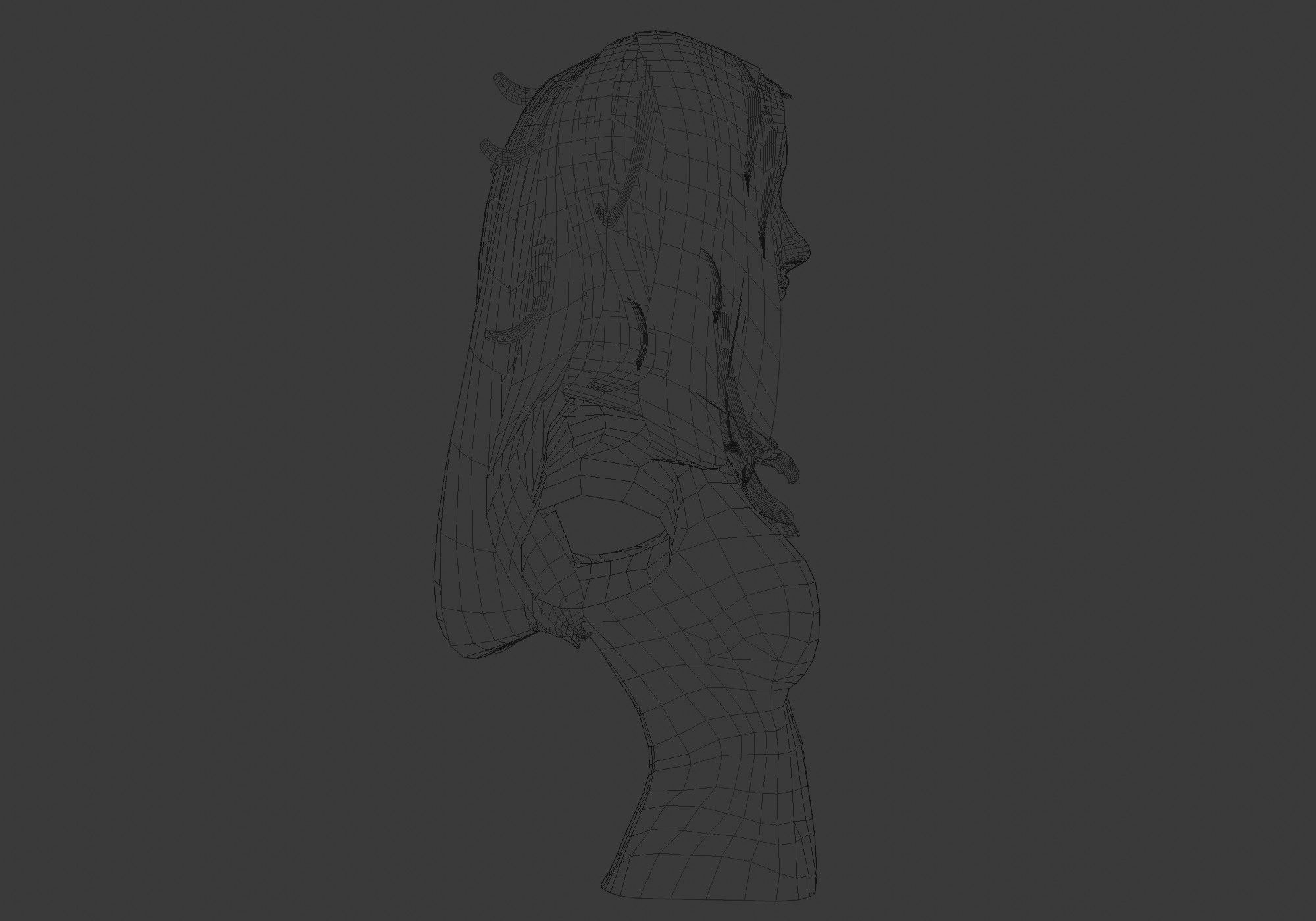 Tousled Female Hairstyle Low-poly 3D model_7