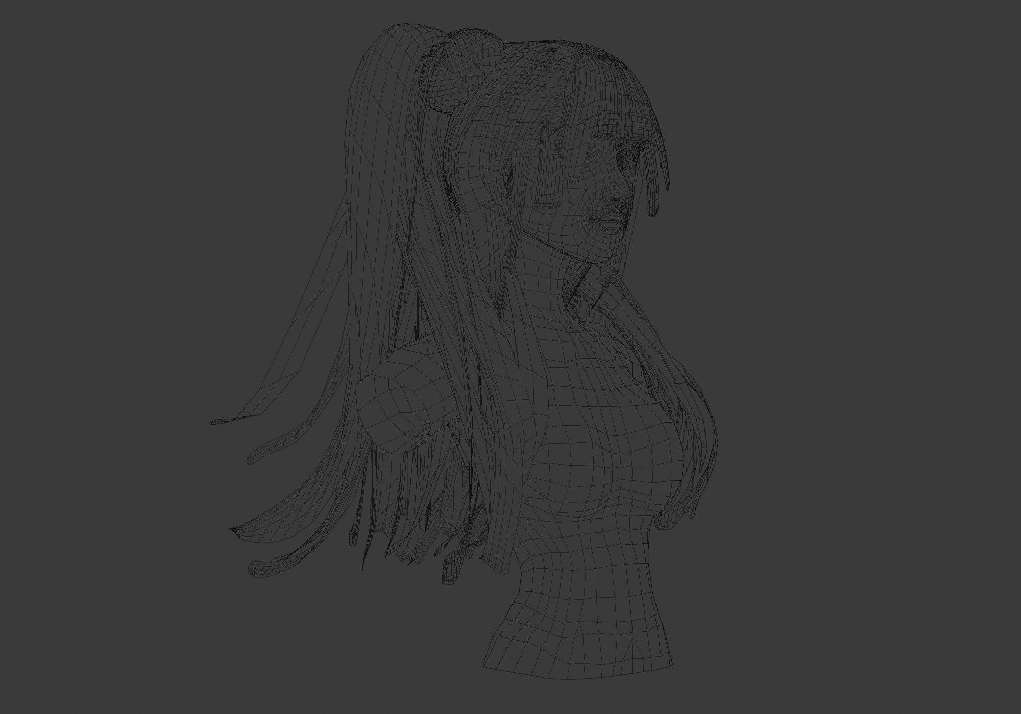 Stylized Female Hairstyle Low-poly 3D model_6