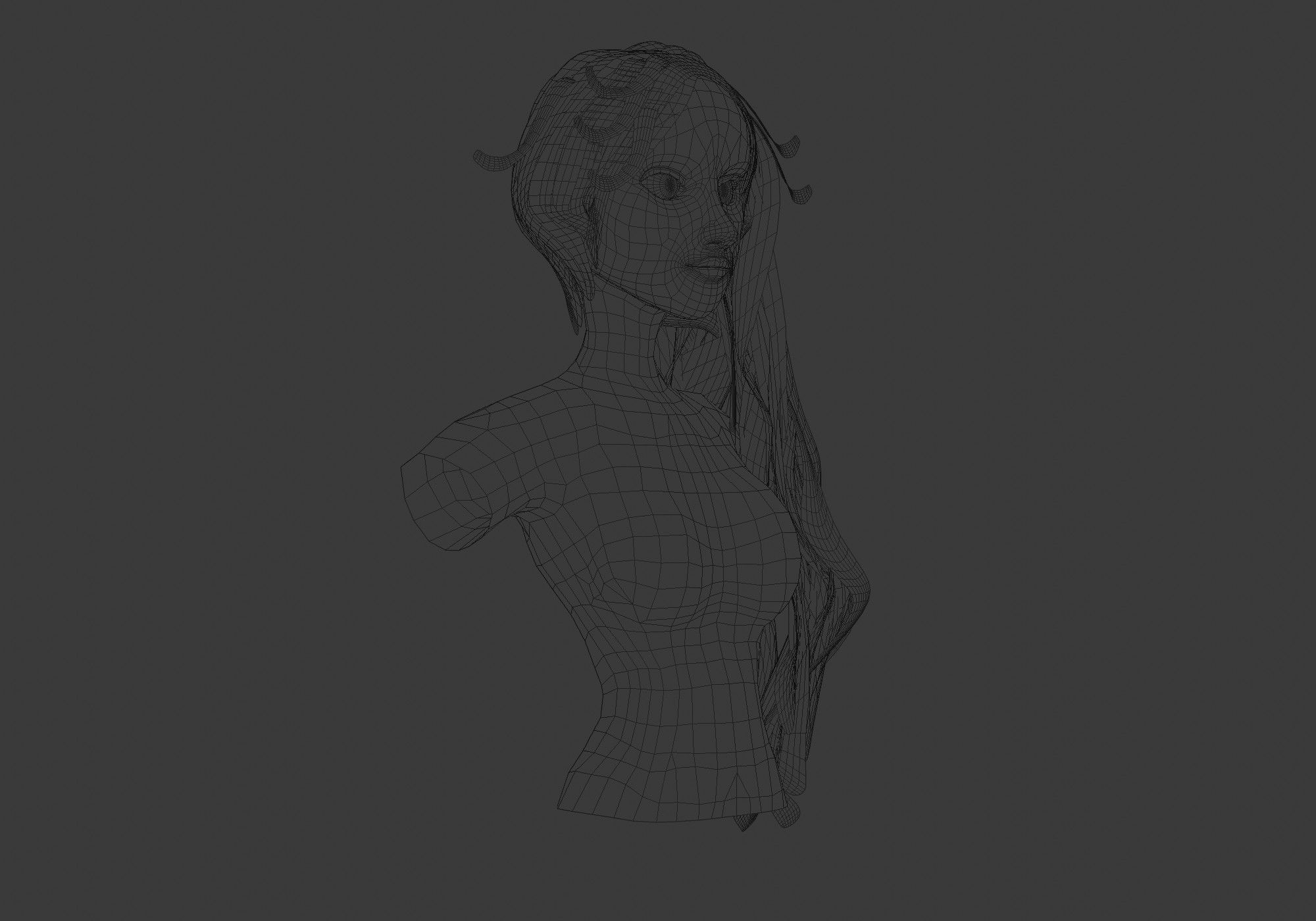 Pigtail Female Hairstyle Low-poly 3D model_6