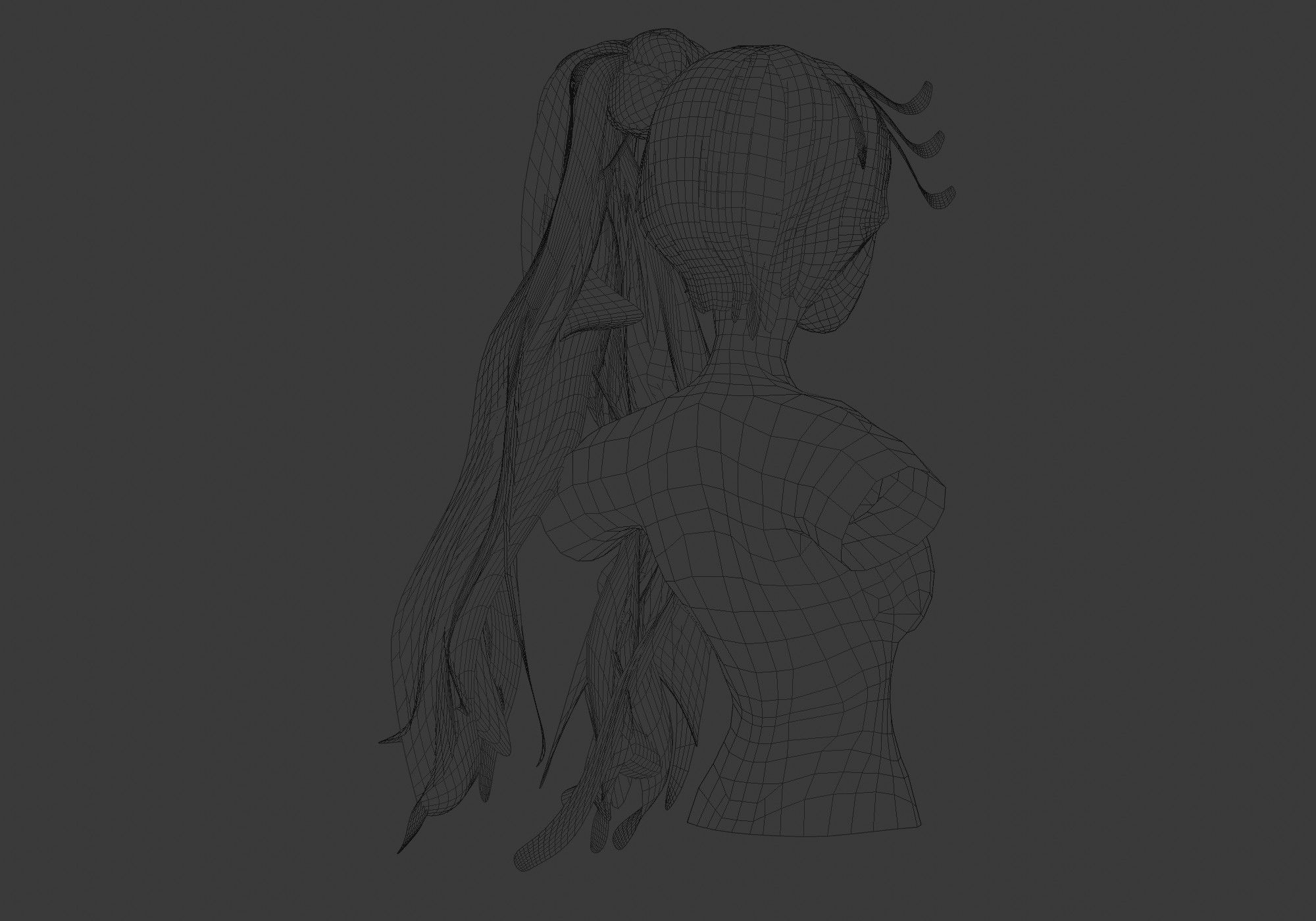 Pigtail Female Hairstyle Low-poly 3D model_8