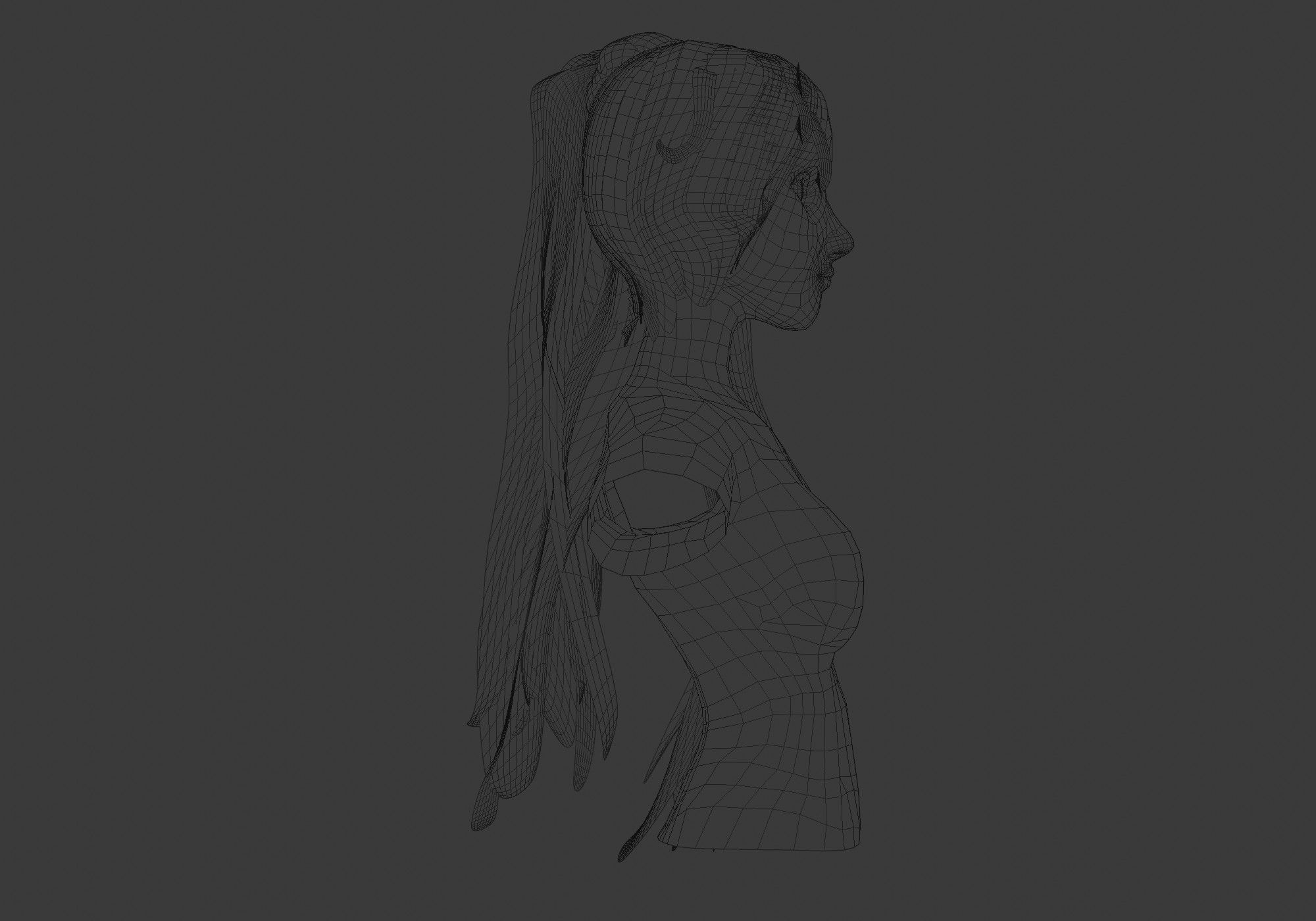 Pigtail Female Hairstyle Low-poly 3D model_7