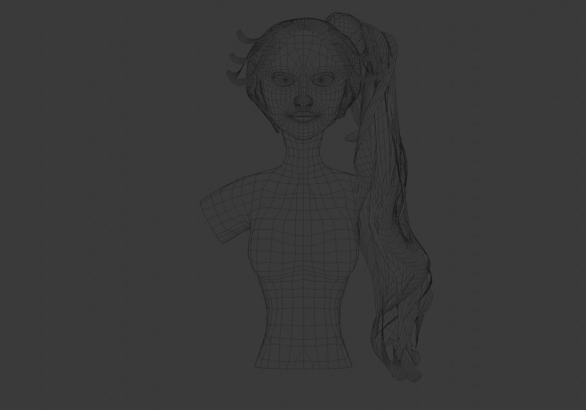 Pigtail Female Hairstyle Low-poly 3D model_5