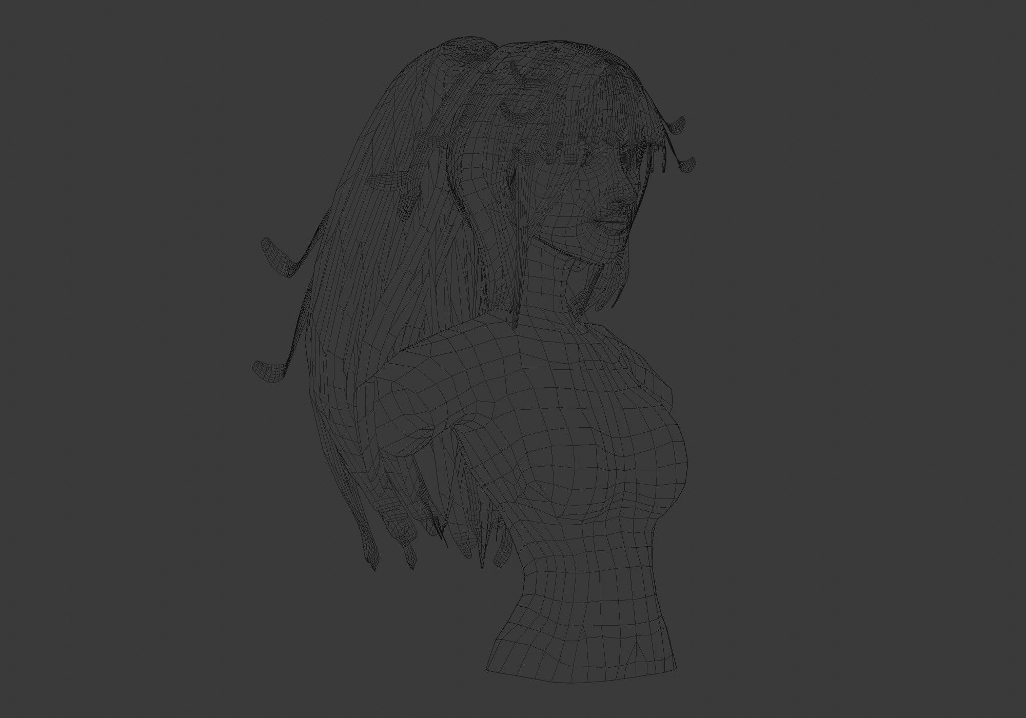 Female Anime Hairstyle Low-poly 3D model_6