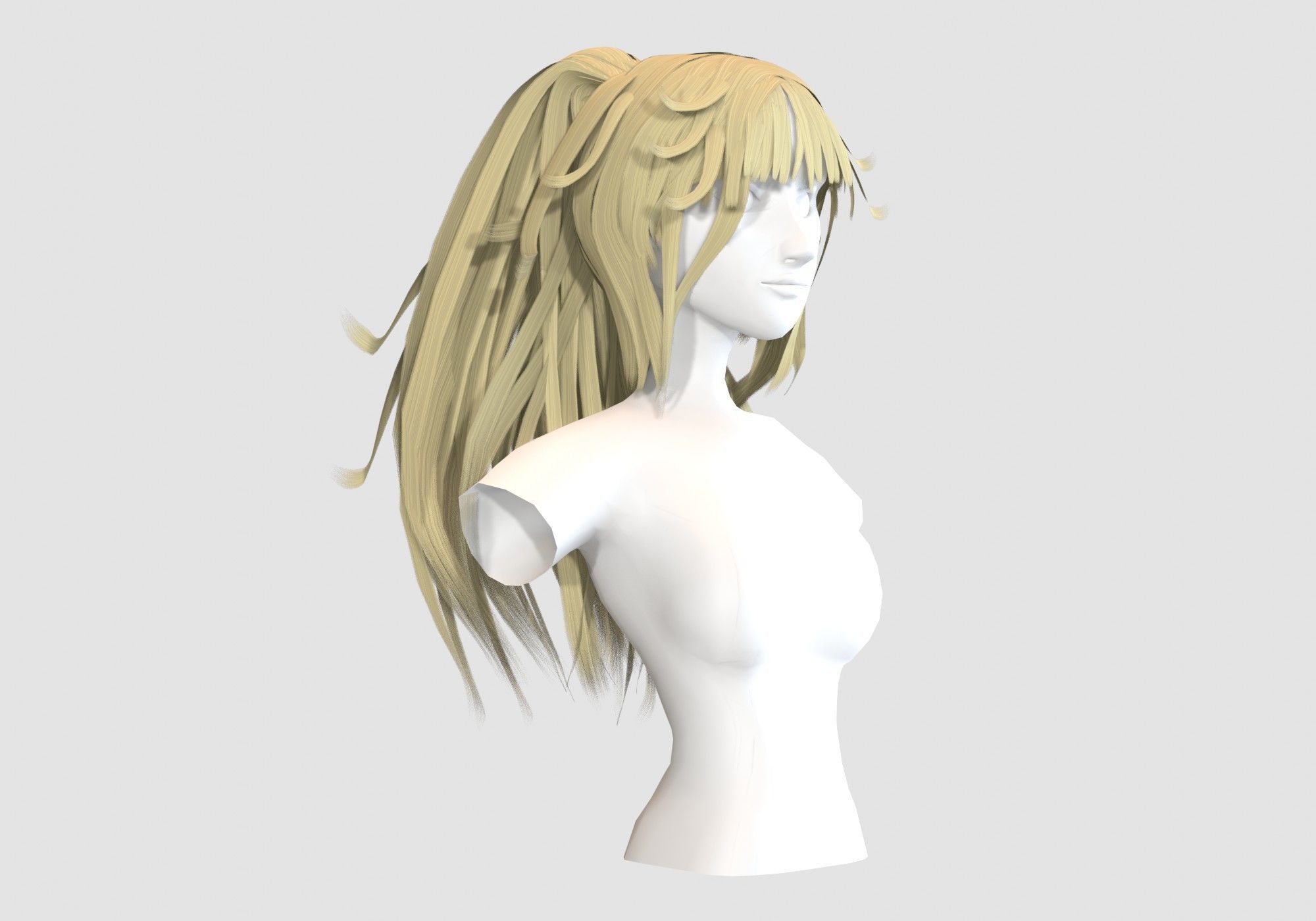 Female Anime Hairstyle Low-poly 3D model_1