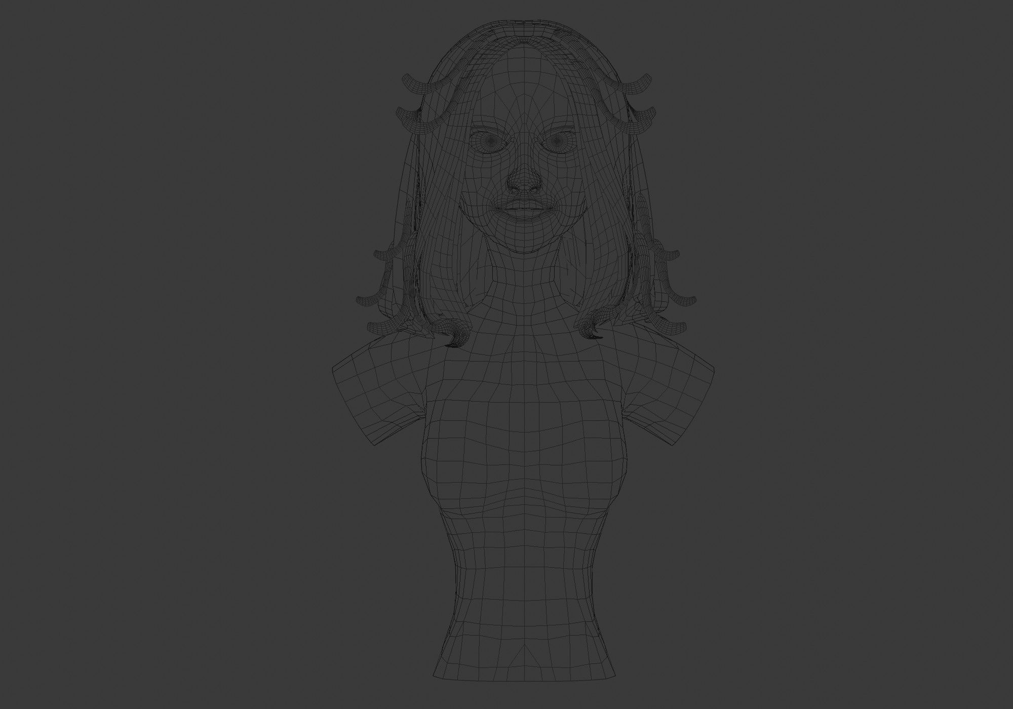 Cute Female Hairstyle Low-poly 3D model_5