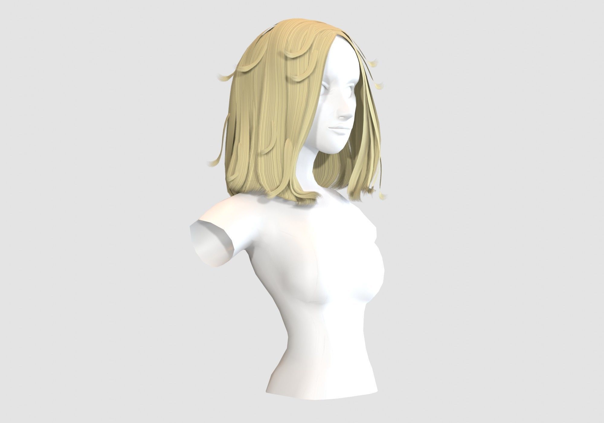 Cute Female Hairstyle Low-poly 3D model_1