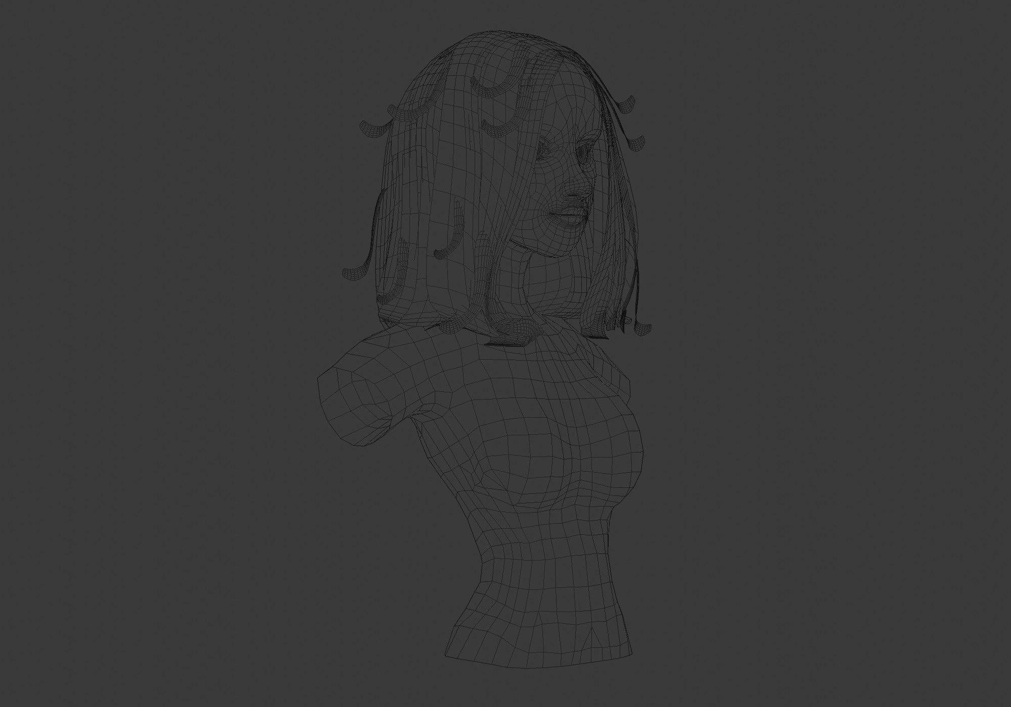 Cute Female Hairstyle Low-poly 3D model_6