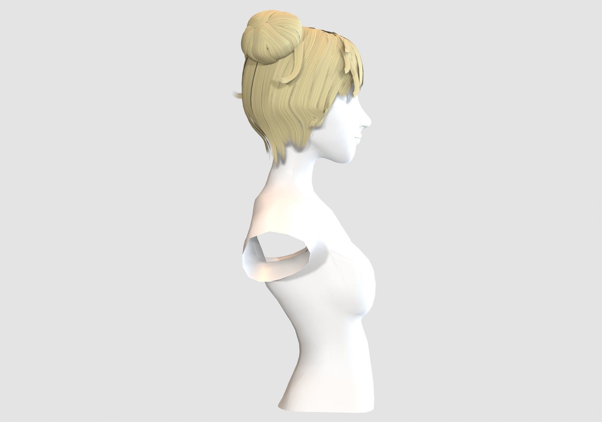 Bun Bangs Hairstyle  3D model_2