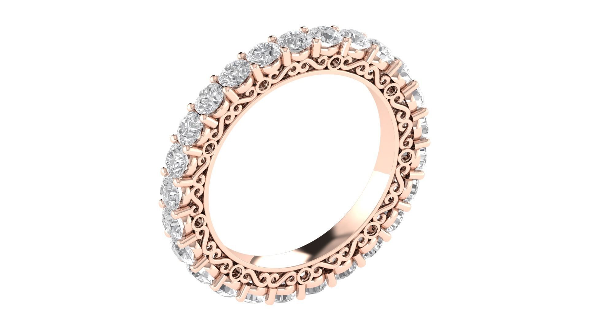 Round Diamond Full Eternity Bridal Ring Matching Band 3D print model_4