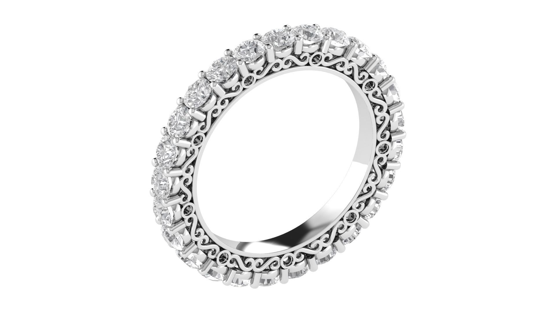 Round Diamond Full Eternity Bridal Ring Matching Band 3D print model_5