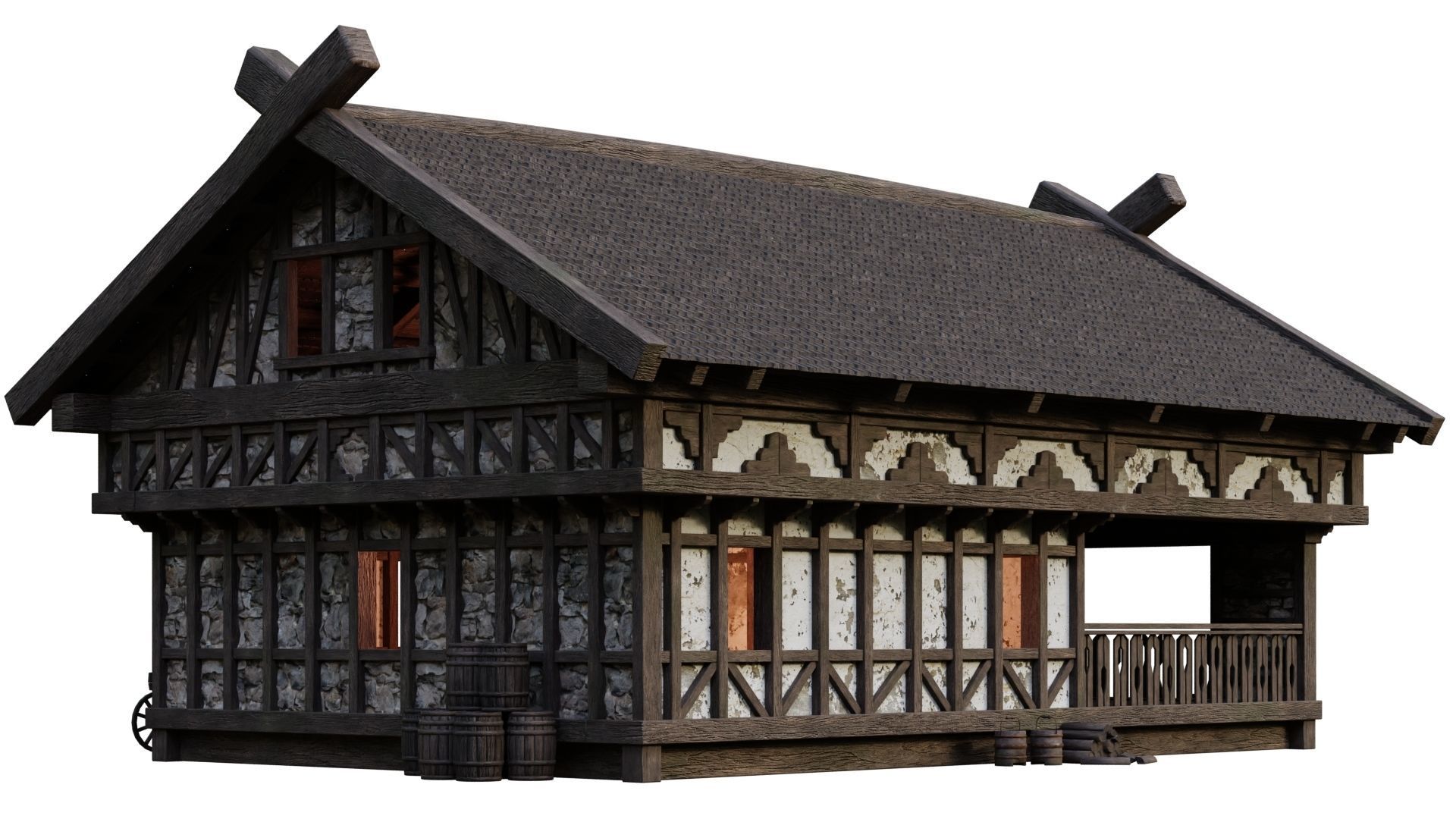 Old Medieval Building House 4K Textures GameReady 50 Low-poly 3D model_8