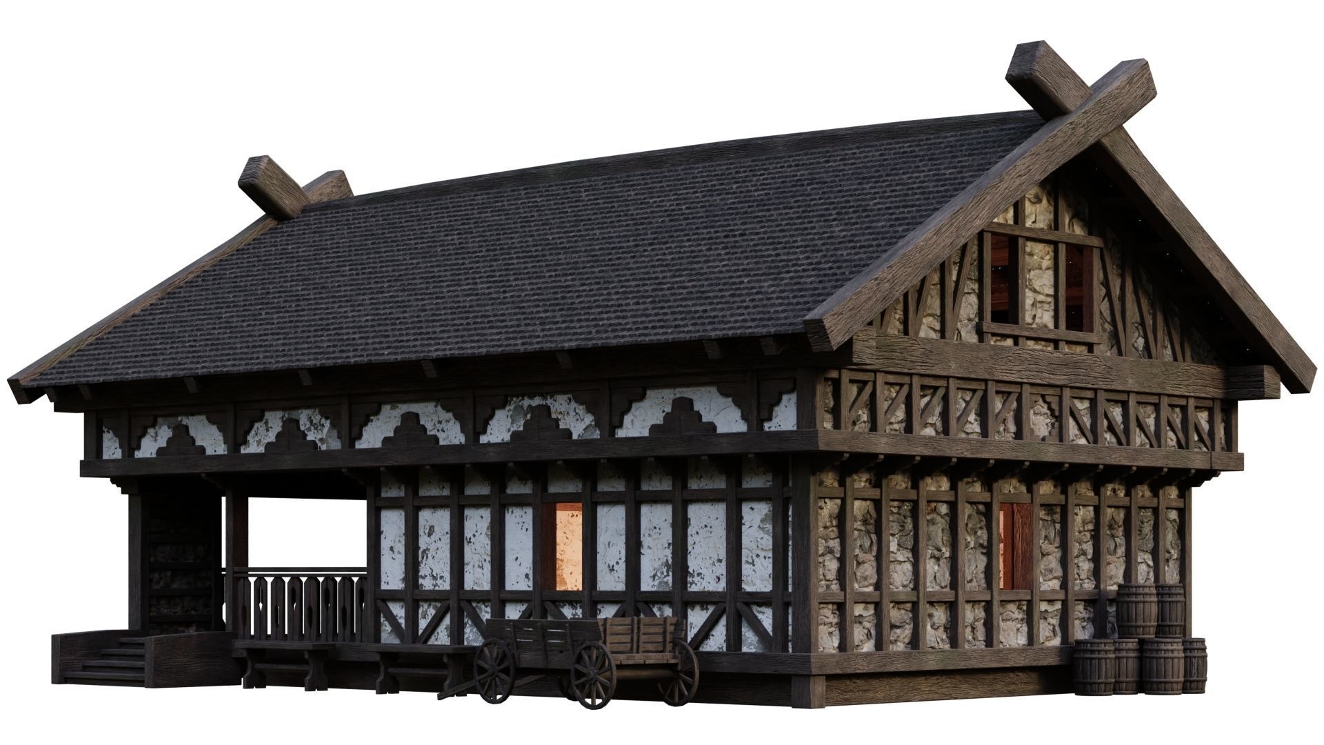 Old Medieval Building House 4K Textures GameReady 50 Low-poly 3D model_9