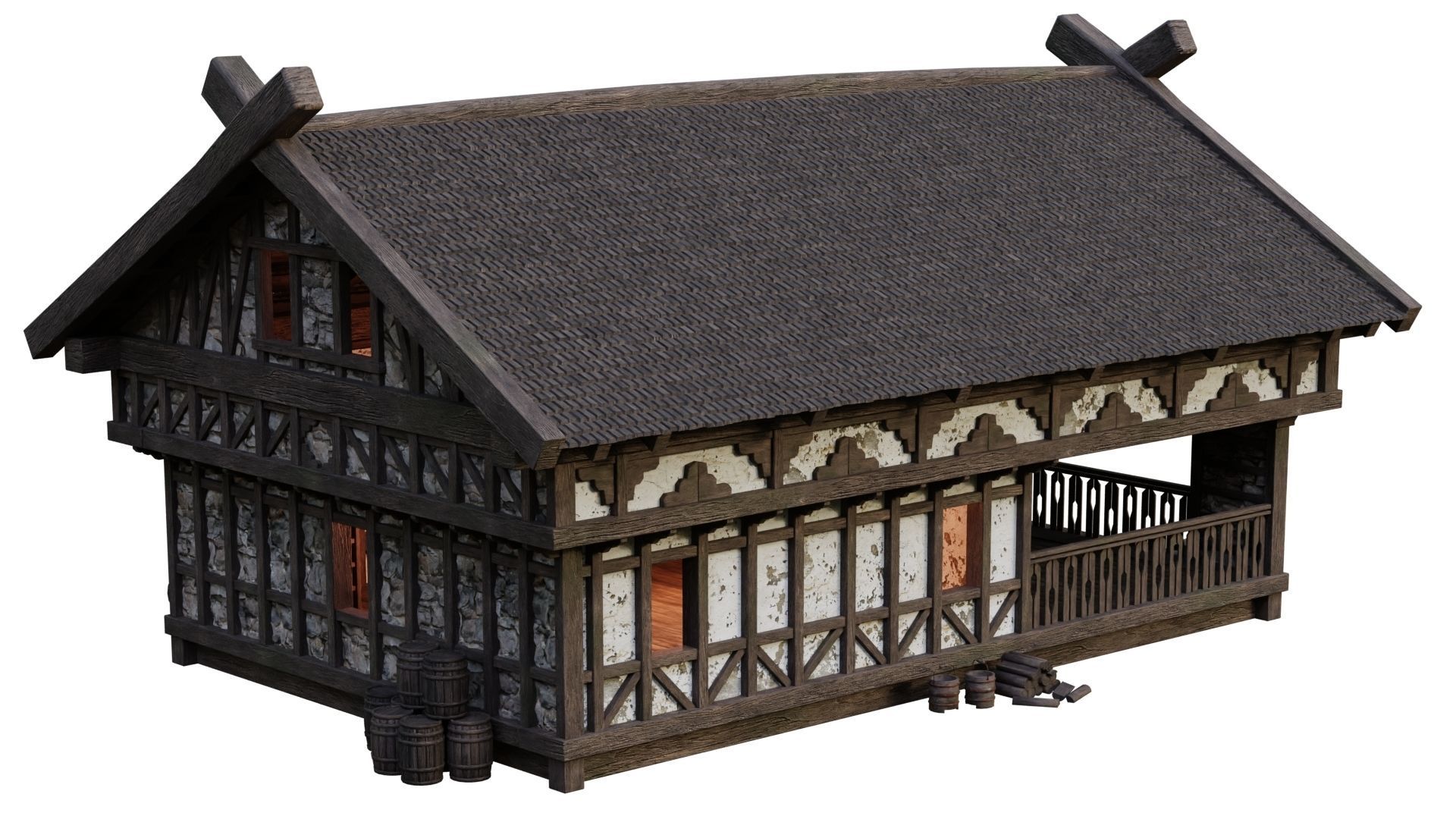 Old Medieval Building House 4K Textures GameReady 50 Low-poly 3D model_11