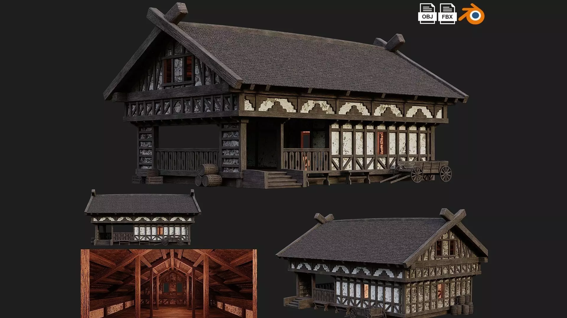 Old Medieval Building House 4K Textures GameReady 50 Low-poly 3D model_0
