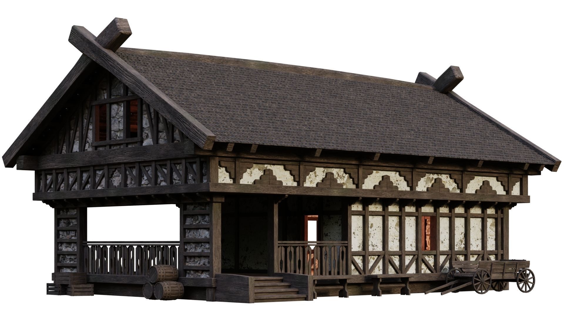 Old Medieval Building House 4K Textures GameReady 50 Low-poly 3D model_1