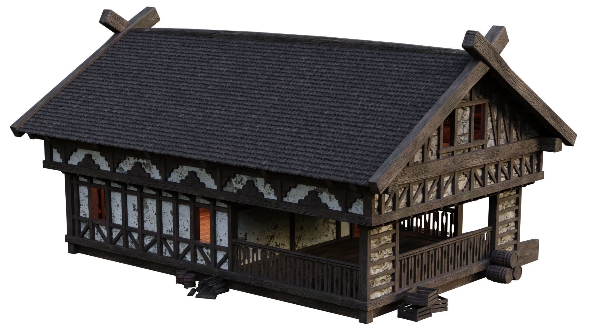 Old Medieval Building House 4K Textures GameReady 50 Low-poly 3D model_10