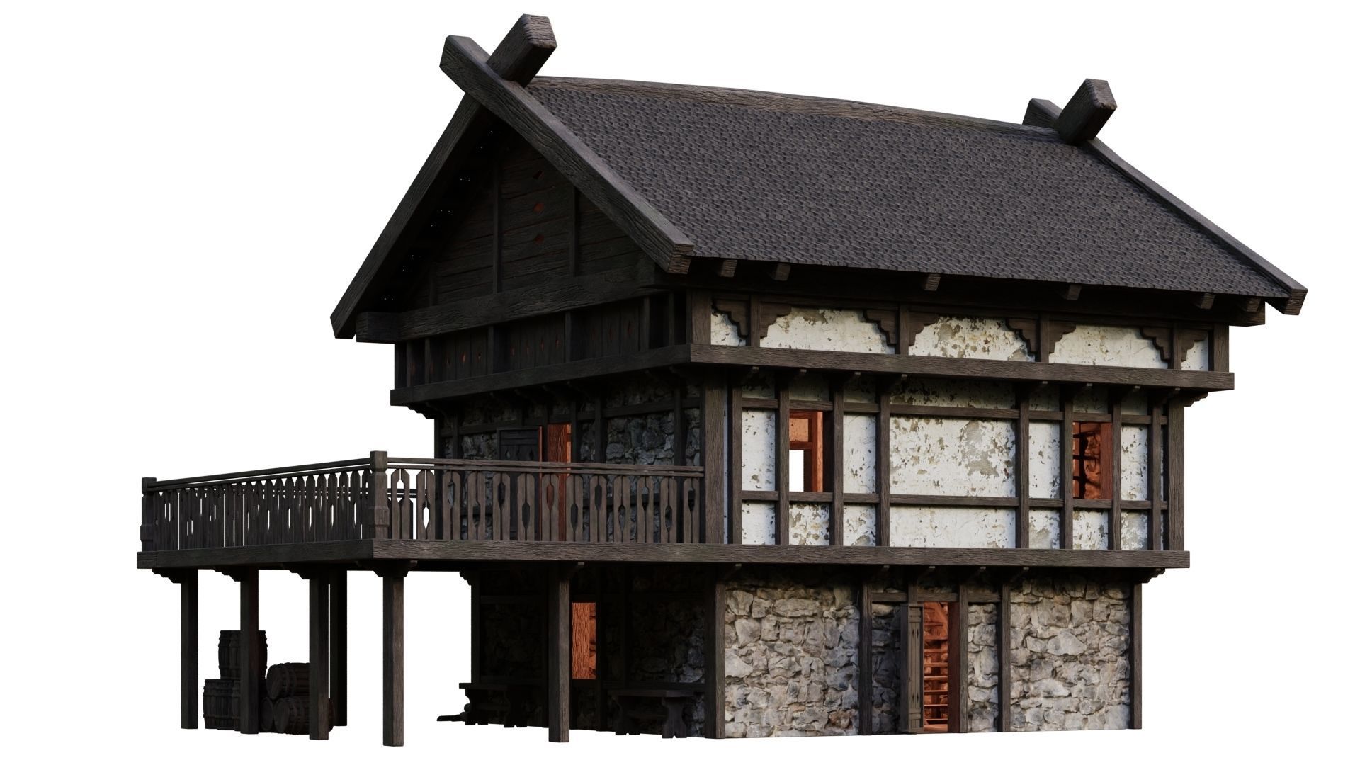 4 Old Medieval Building House Pack 4K Tex GameReady 49 to 52 Low-poly 3D model_7