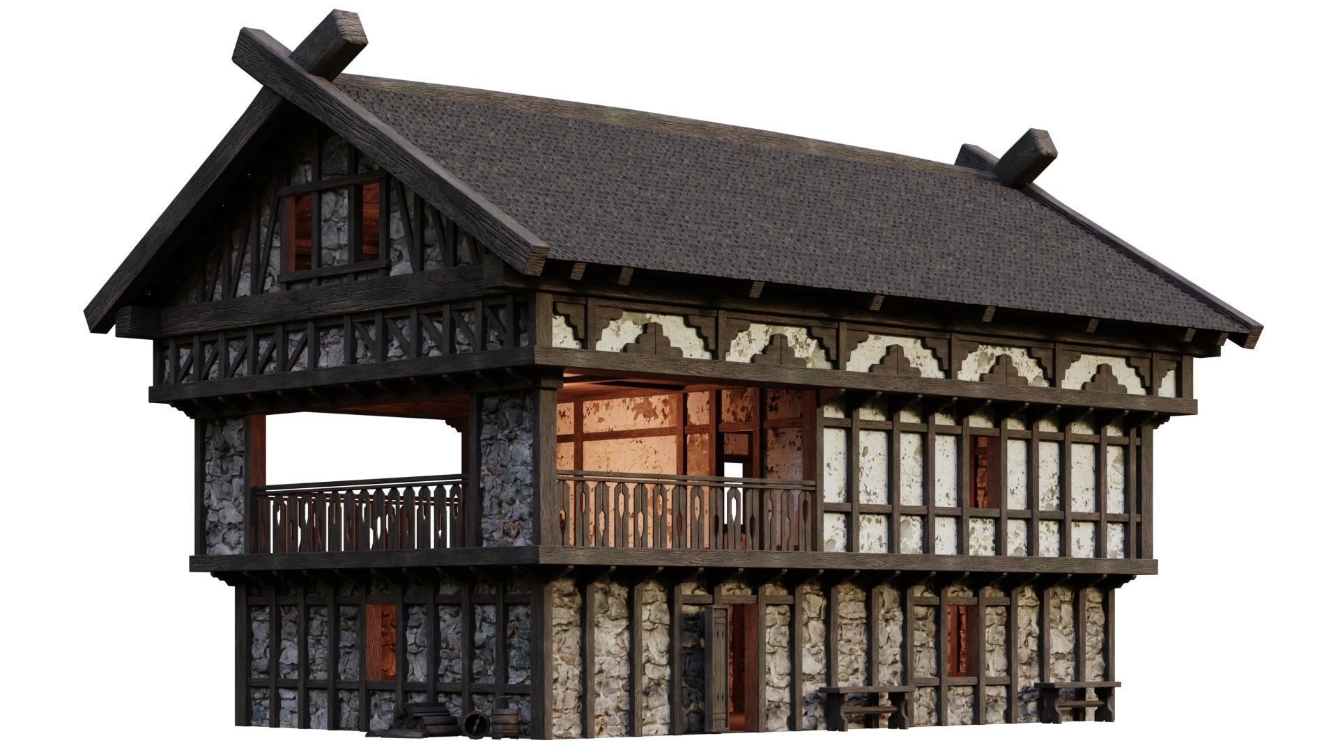 4 Old Medieval Building House Pack 4K Tex GameReady 49 to 52 Low-poly 3D model_8