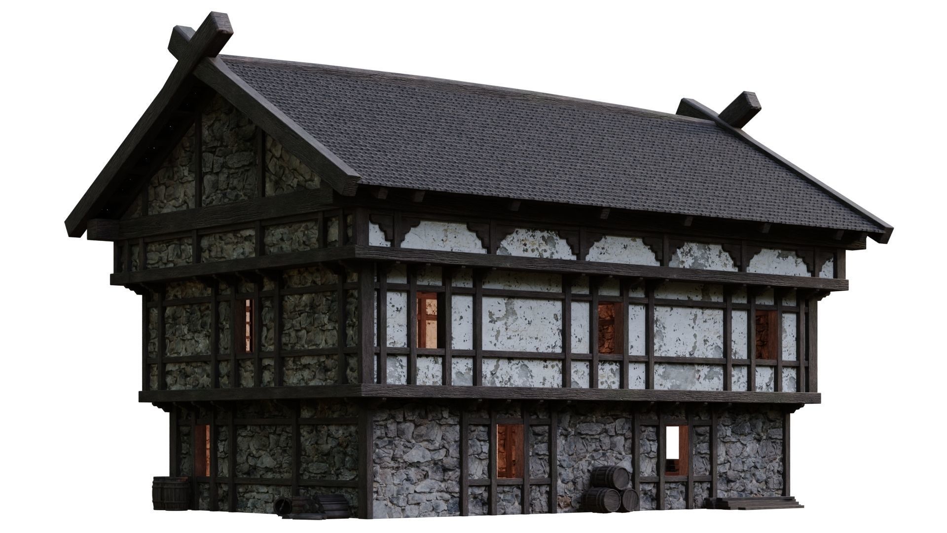 4 Old Medieval Building House Pack 4K Tex GameReady 49 to 52 Low-poly 3D model_13