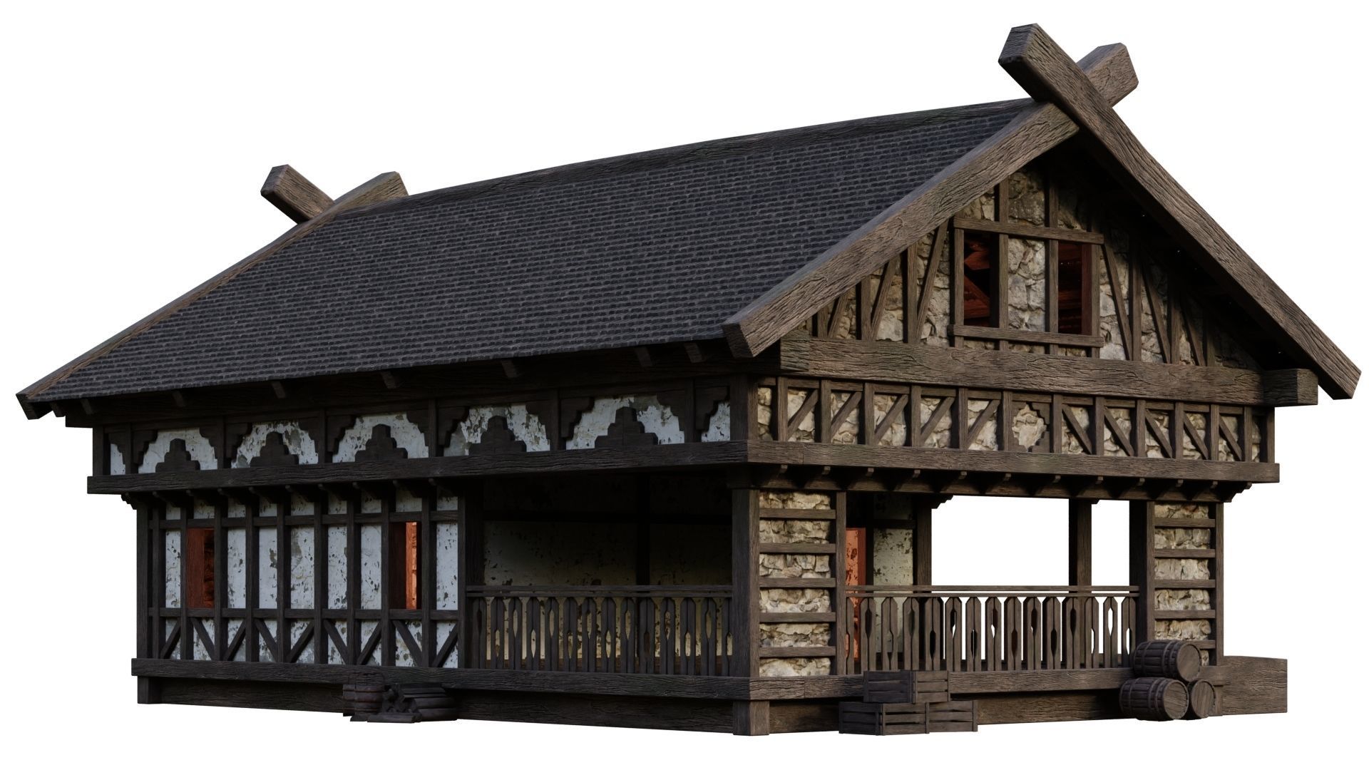 4 Old Medieval Building House Pack 4K Tex GameReady 49 to 52 Low-poly 3D model_23