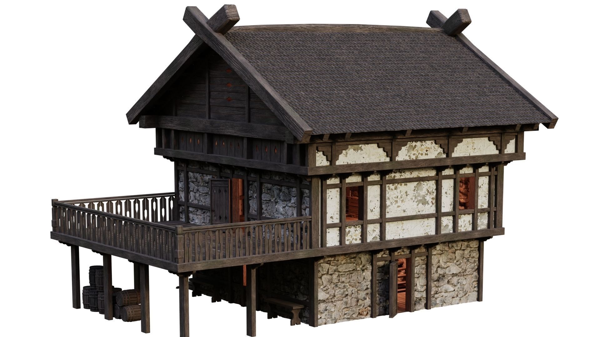 4 Old Medieval Building House Pack 4K Tex GameReady 49 to 52 Low-poly 3D model_38