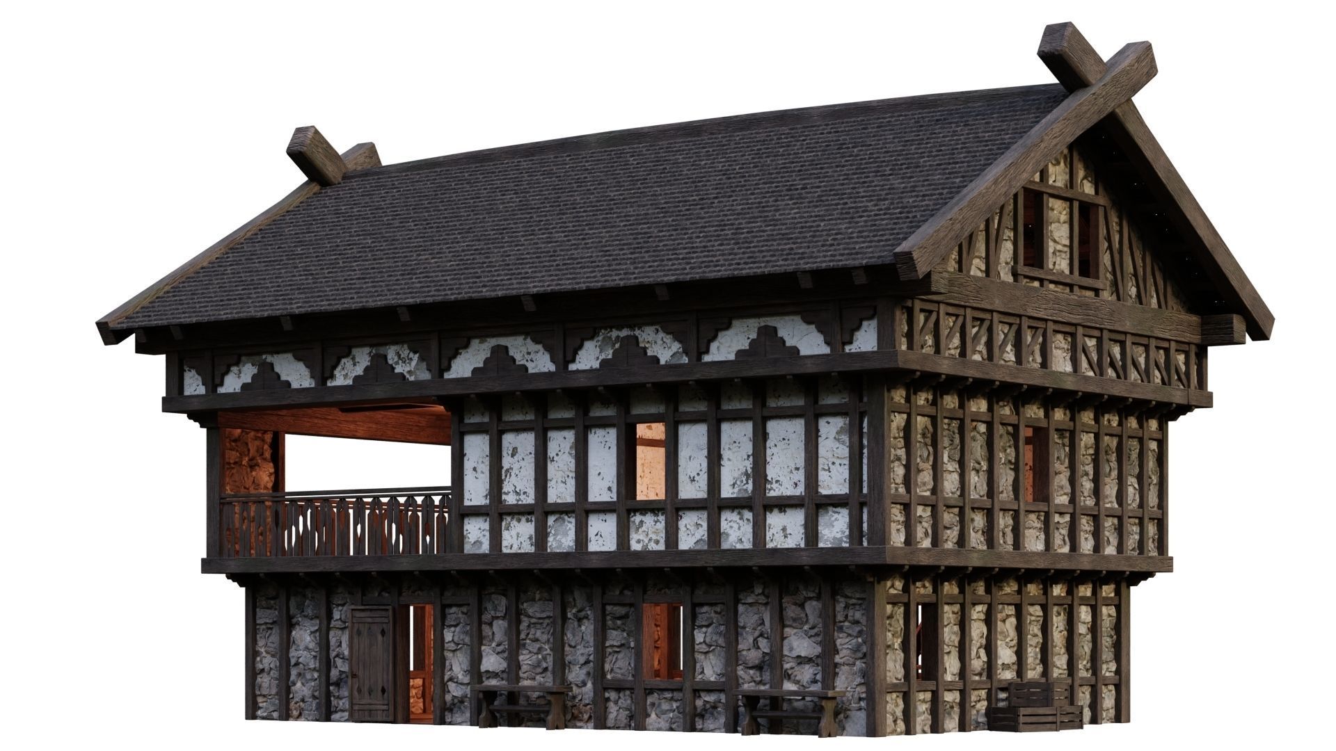 4 Old Medieval Building House Pack 4K Tex GameReady 49 to 52 Low-poly 3D model_47