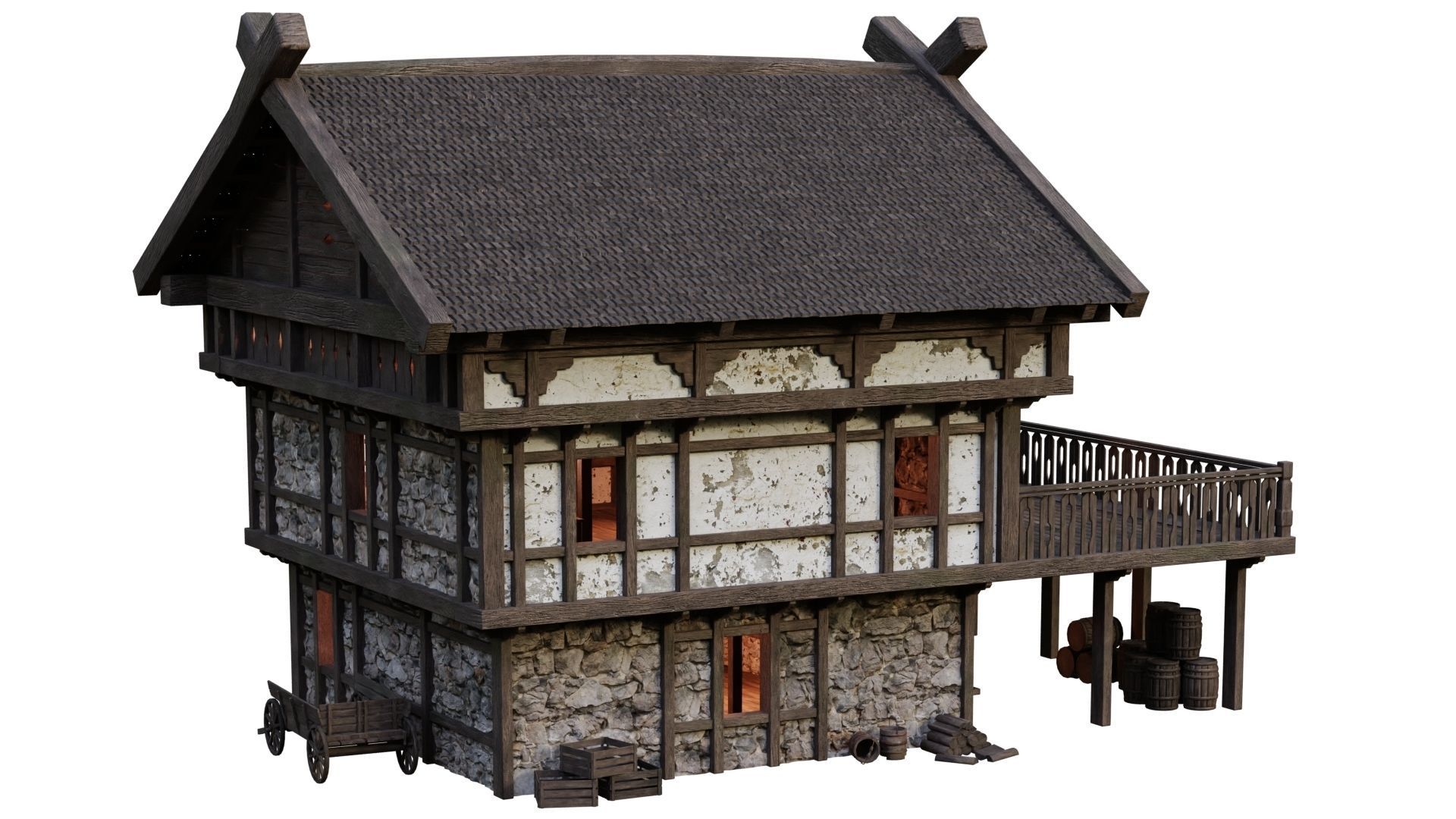 4 Old Medieval Building House Pack 4K Tex GameReady 49 to 52 Low-poly 3D model_40