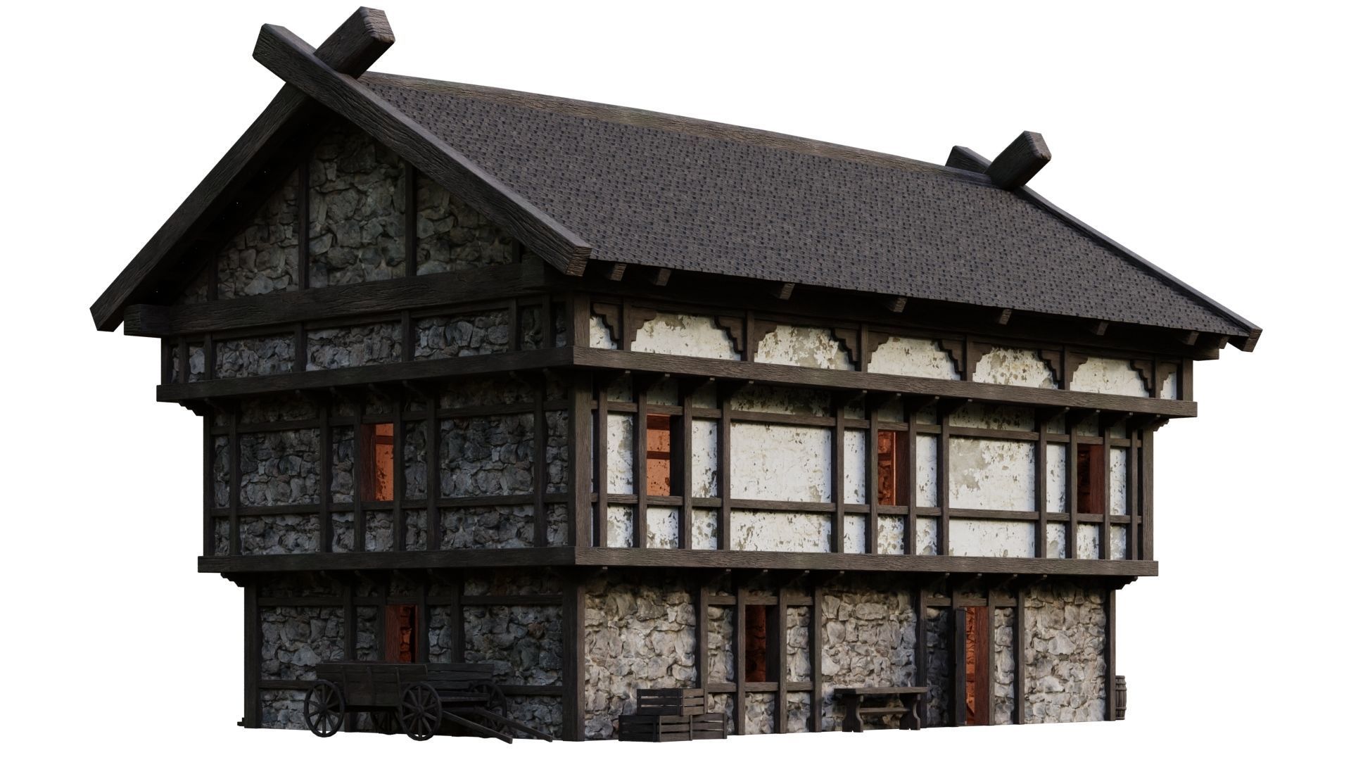 4 Old Medieval Building House Pack 4K Tex GameReady 49 to 52 Low-poly 3D model_5