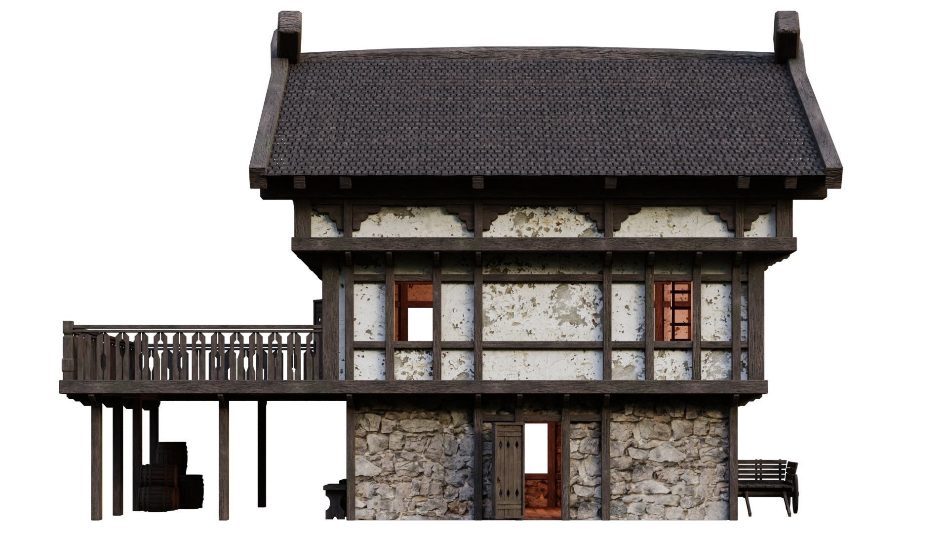 4 Old Medieval Building House Pack 4K Tex GameReady 49 to 52 Low-poly 3D model_37
