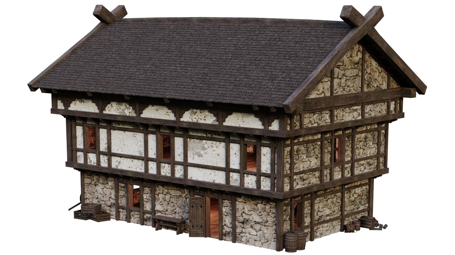 4 Old Medieval Building House Pack 4K Tex GameReady 49 to 52 Low-poly 3D model_19