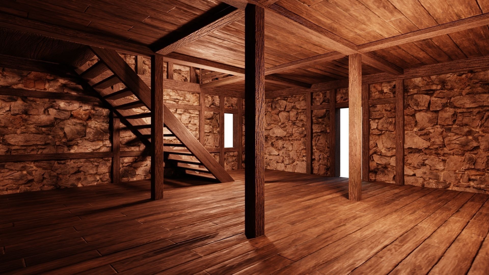 4 Old Medieval Building House Pack 4K Tex GameReady 49 to 52 Low-poly 3D model_32