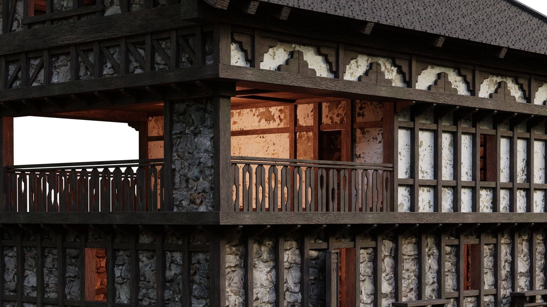 4 Old Medieval Building House Pack 4K Tex GameReady 49 to 52 Low-poly 3D model_42