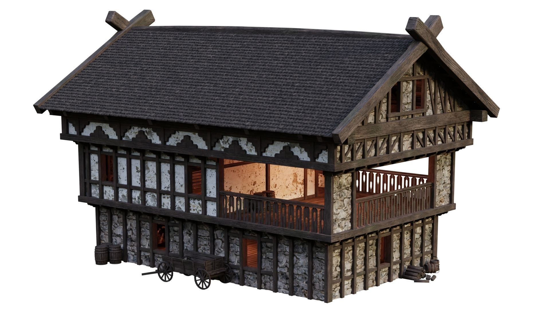4 Old Medieval Building House Pack 4K Tex GameReady 49 to 52 Low-poly 3D model_50