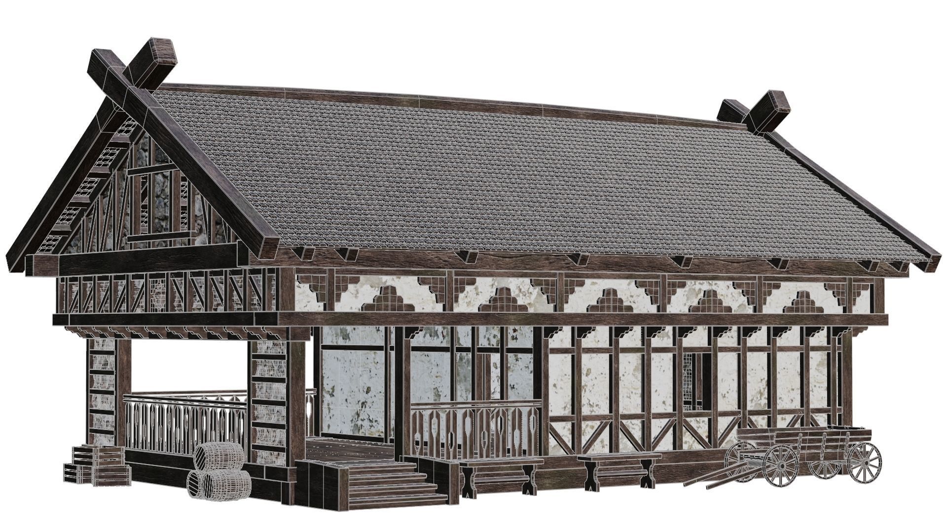 4 Old Medieval Building House Pack 4K Tex GameReady 49 to 52 Low-poly 3D model_22