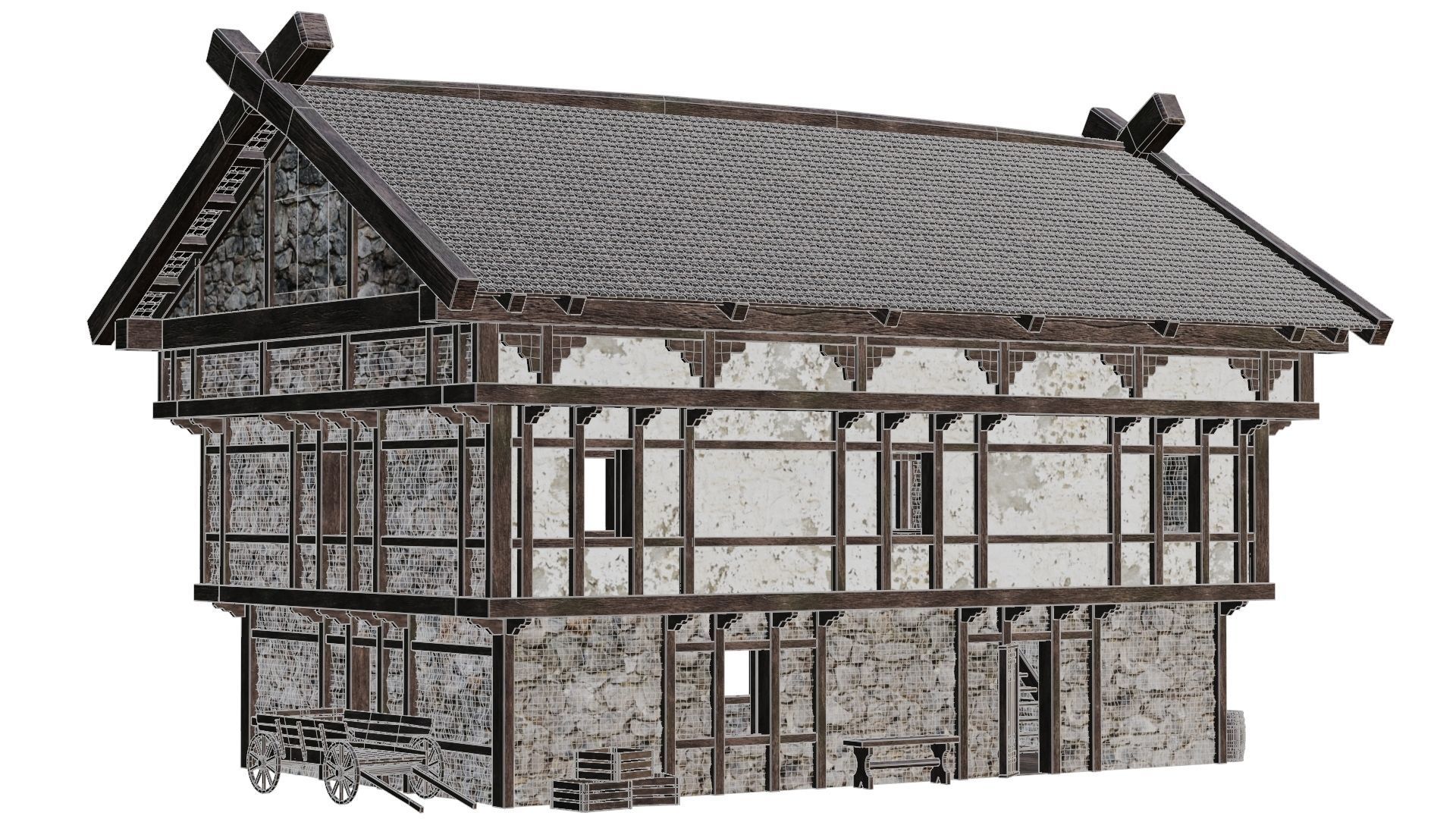 4 Old Medieval Building House Pack 4K Tex GameReady 49 to 52 Low-poly 3D model_10